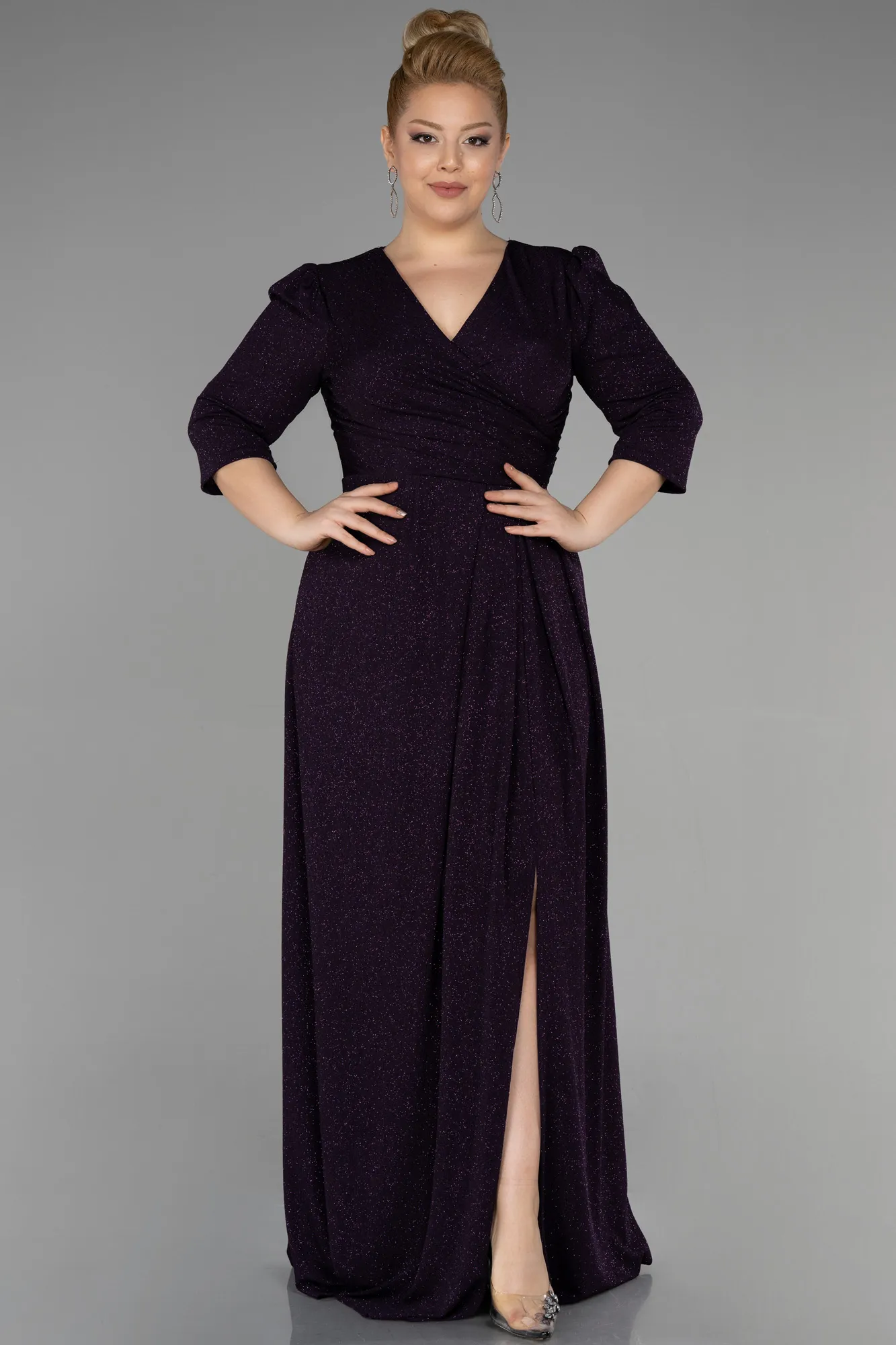 Purple-Long Plus Size Evening Dress ABU3504