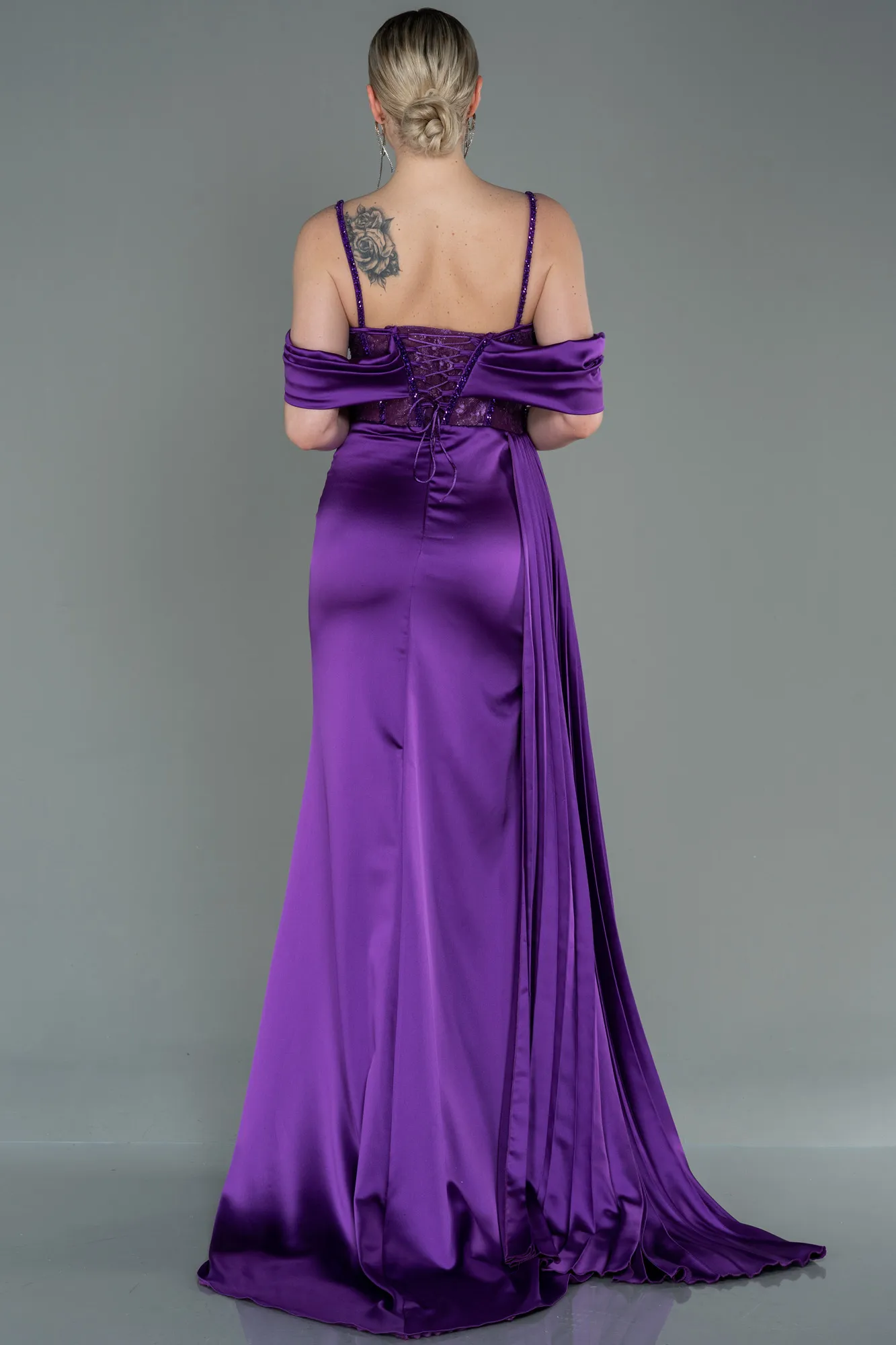 Purple-Long Satin Evening Dress ABU3146