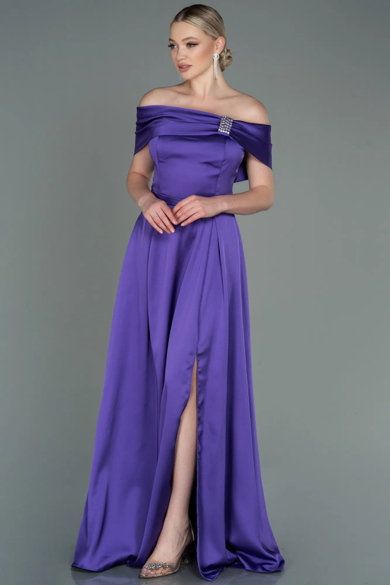 Purple-Long Satin Evening Dress ABU3197