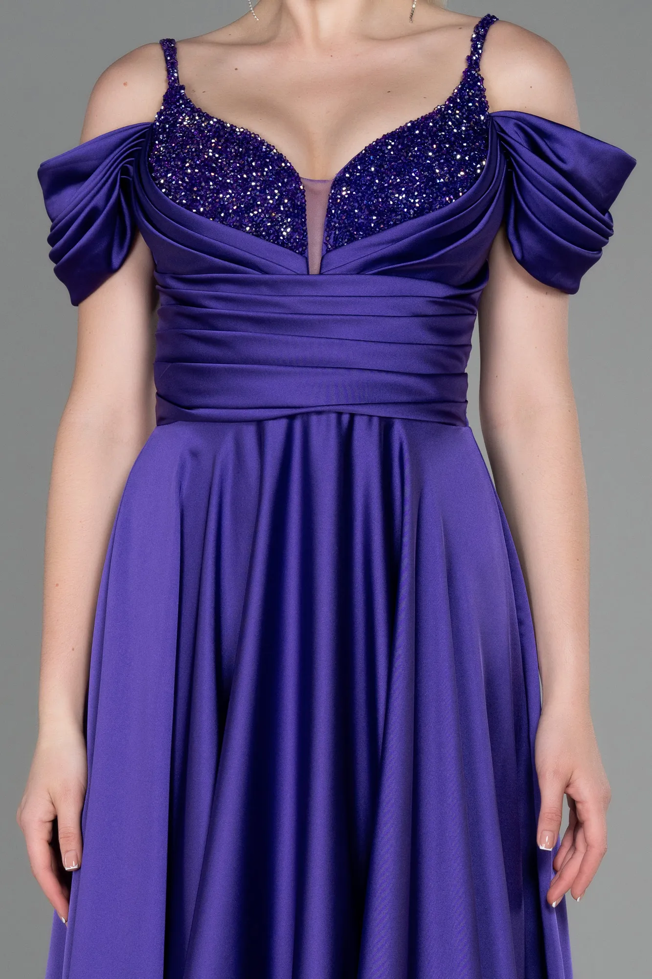 Purple-Long Satin Evening Dress ABU3226