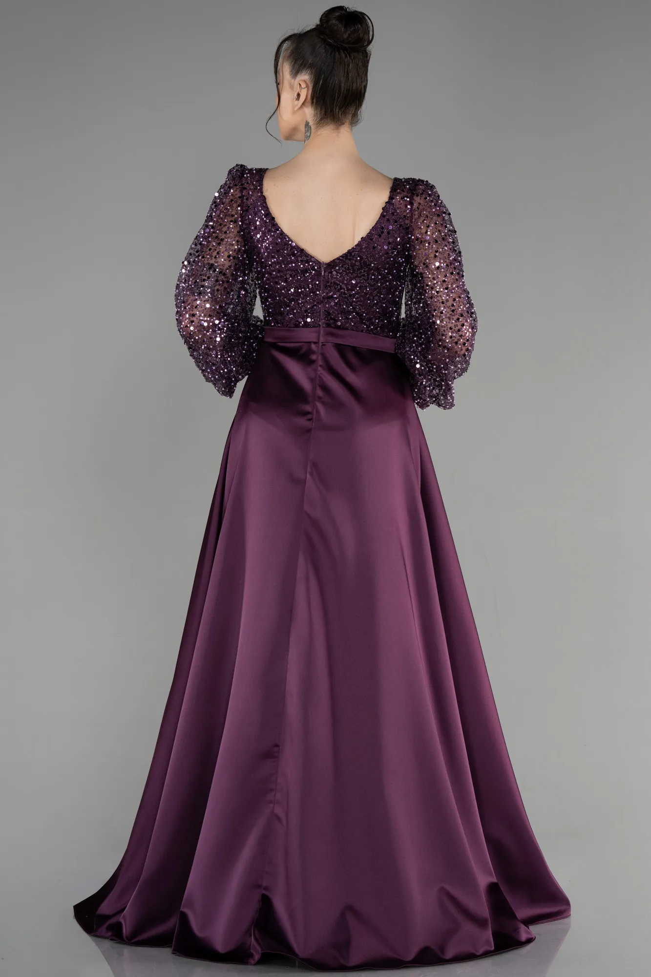 Purple-Long Satin Evening Dress ABU3513