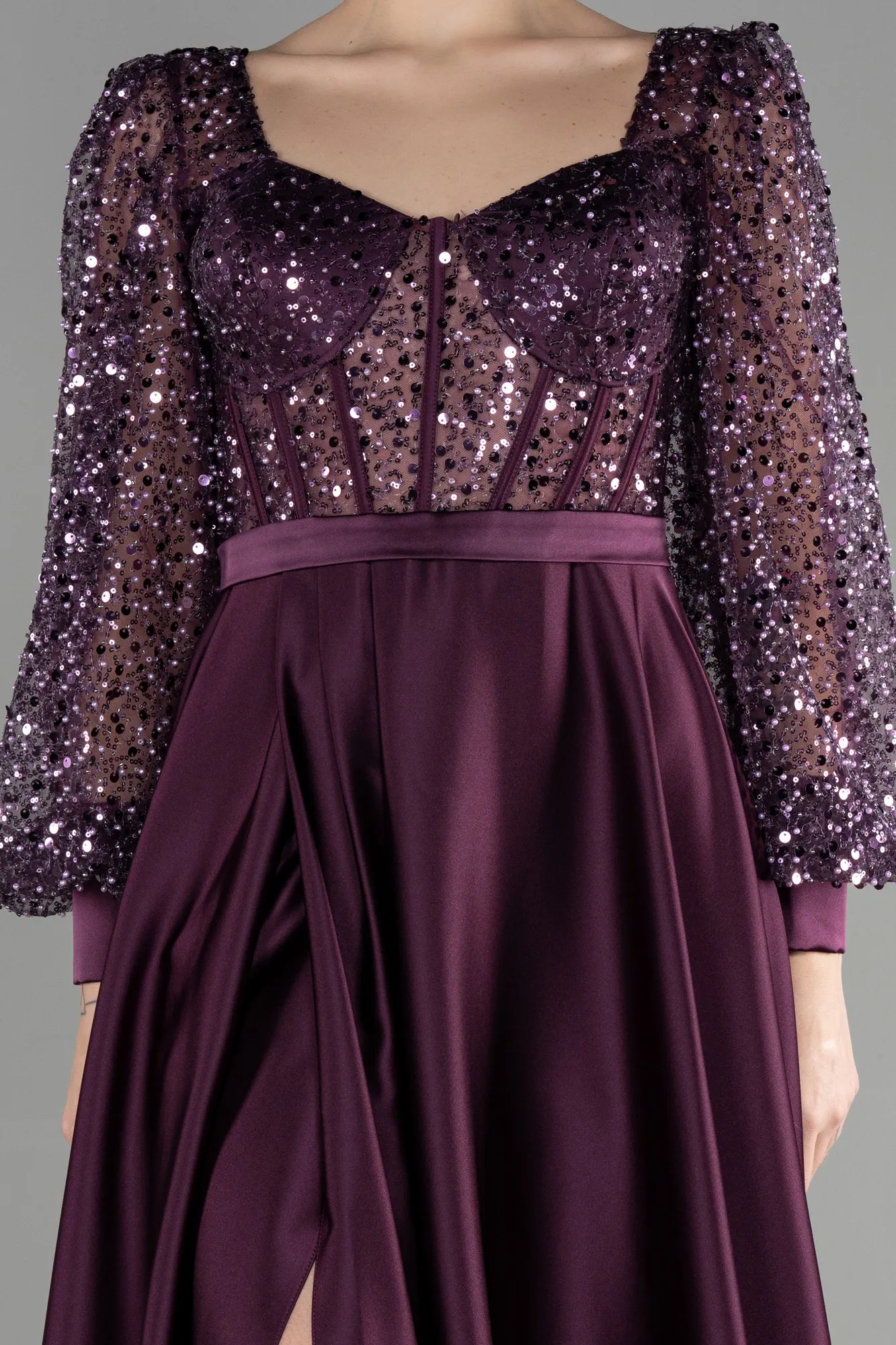 Purple-Long Satin Evening Dress ABU3513