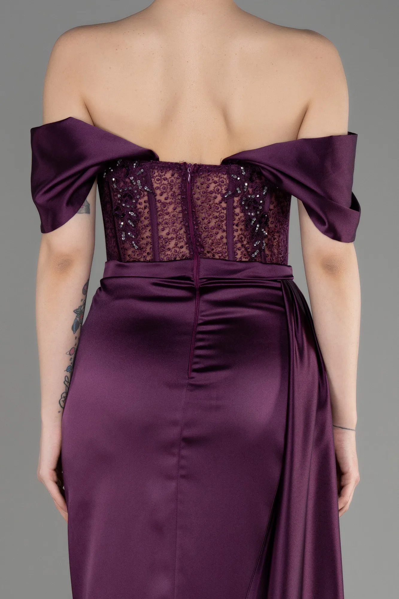 Purple-Long Satin Evening Dress ABU3682