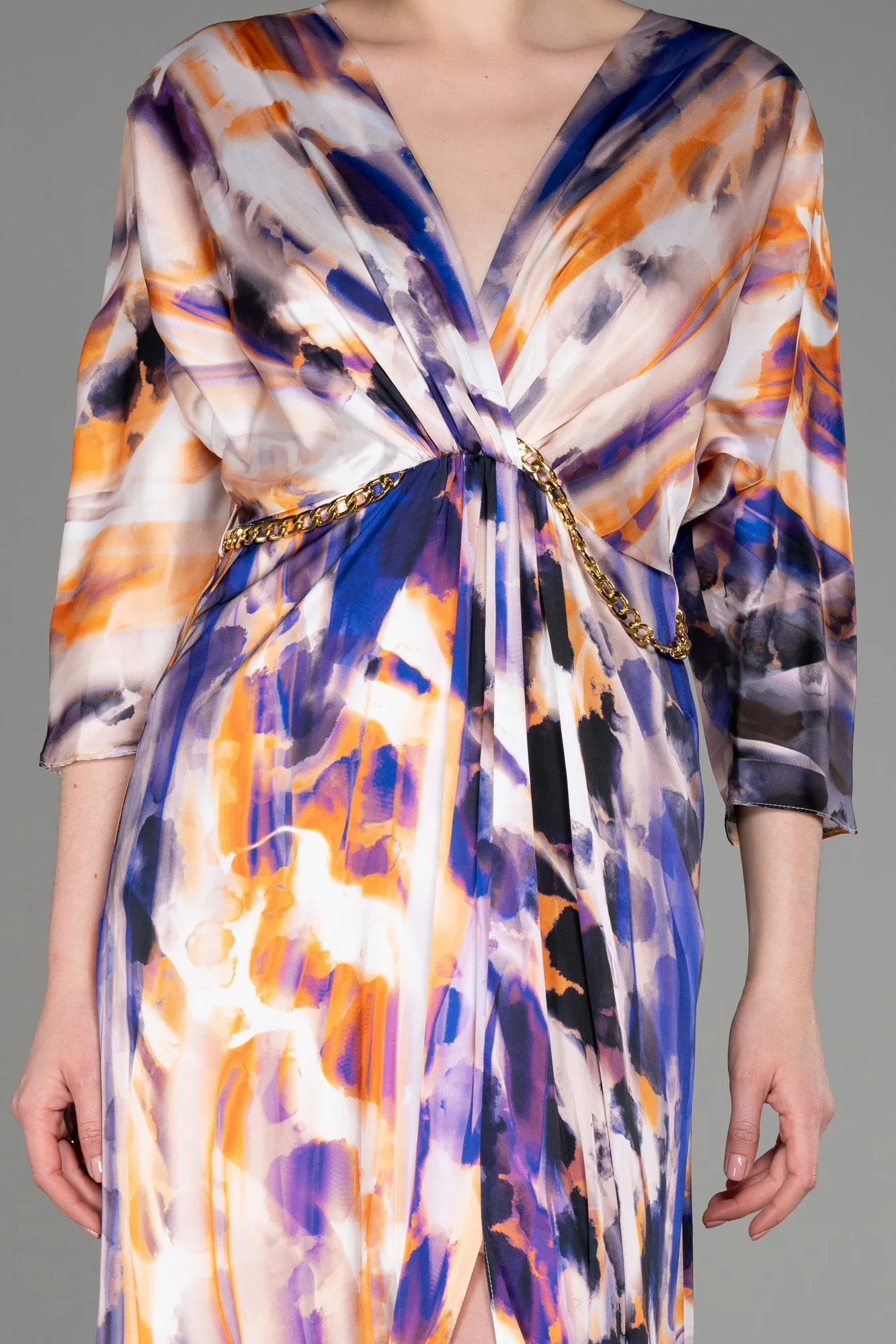 Purple-Long Satin Evening Dress ABU3760