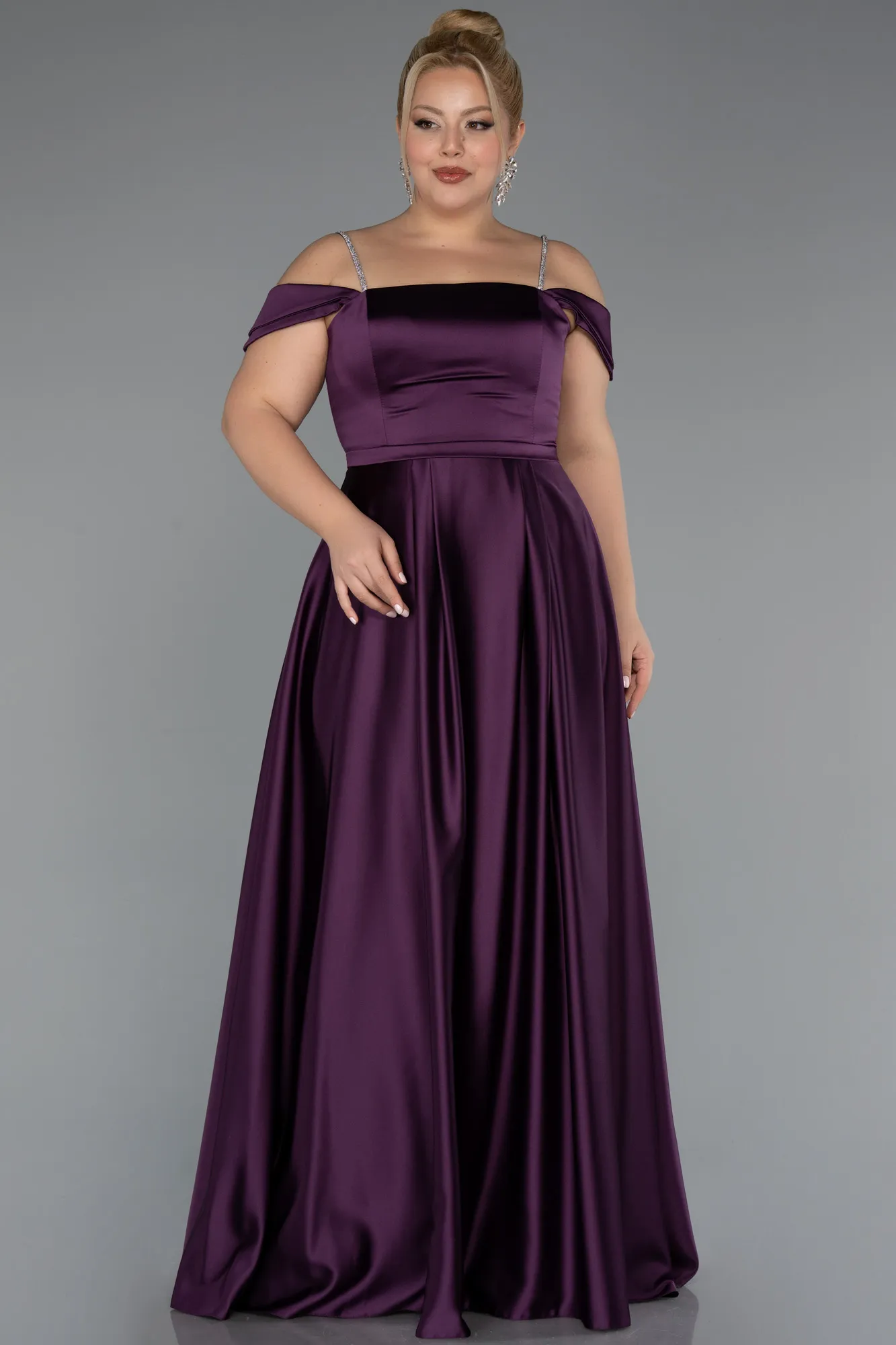 Purple-Long Satin Formal Plus Size Dress ABU5346