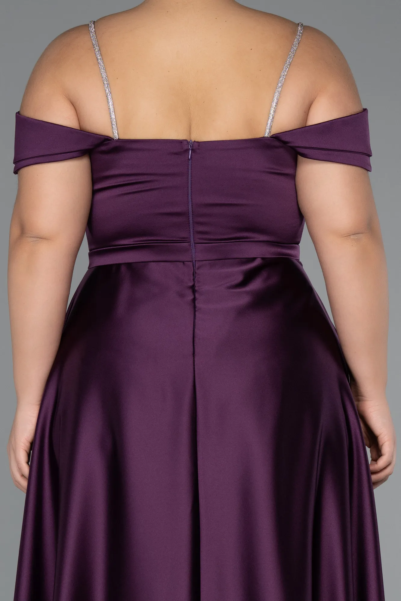 Purple-Long Satin Formal Plus Size Dress ABU5346