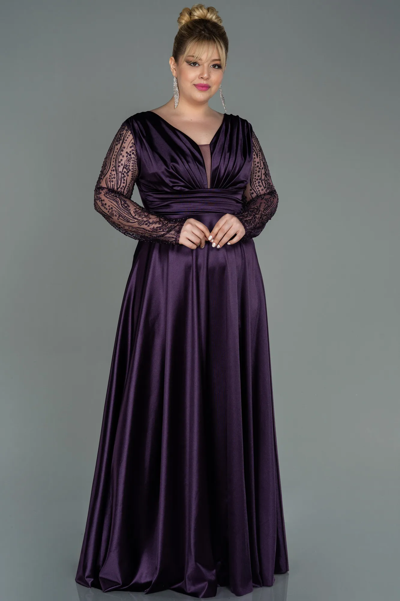 Purple-Long Satin Oversized Evening Dress ABU2641