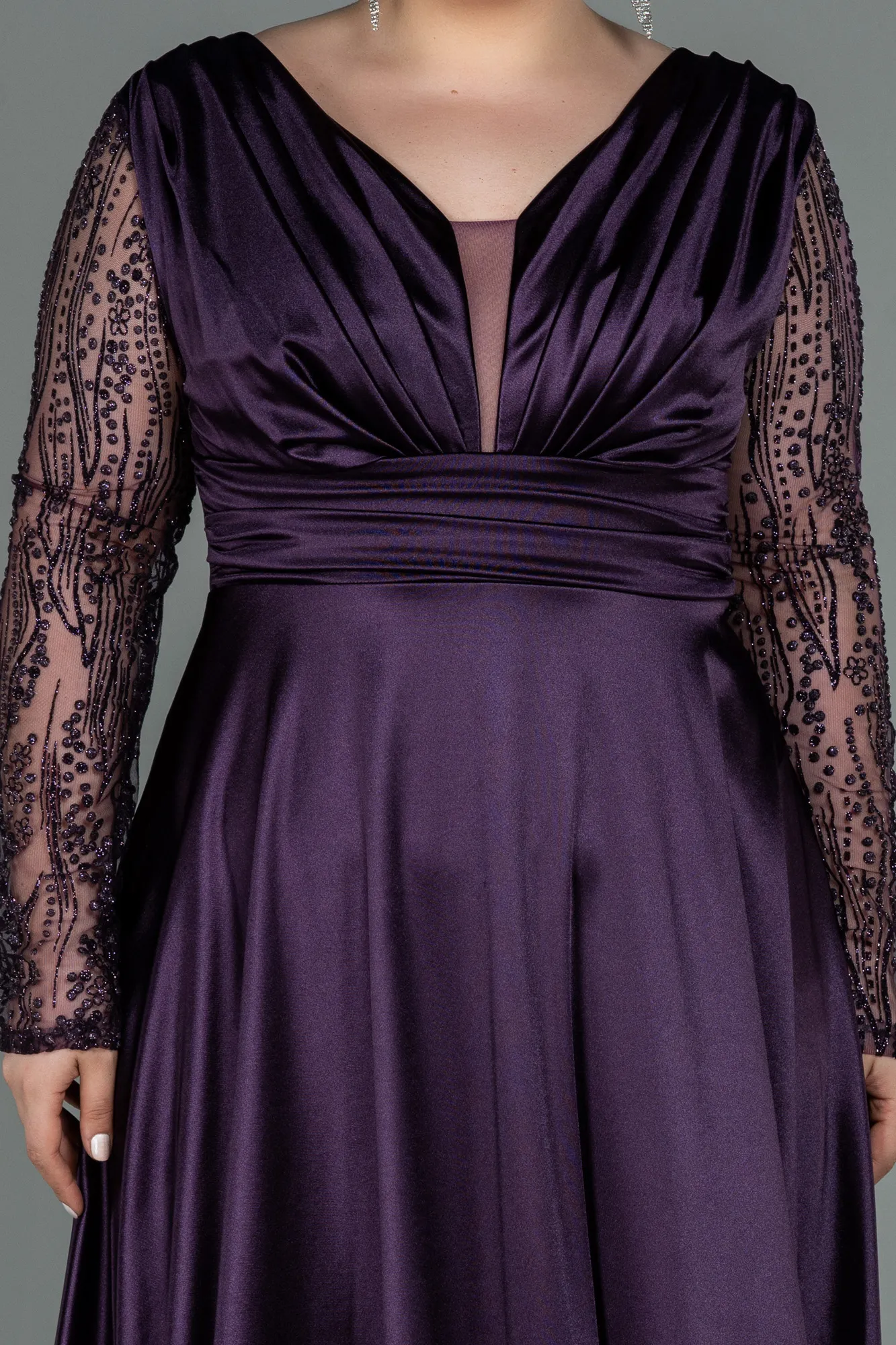 Purple-Long Satin Oversized Evening Dress ABU2641