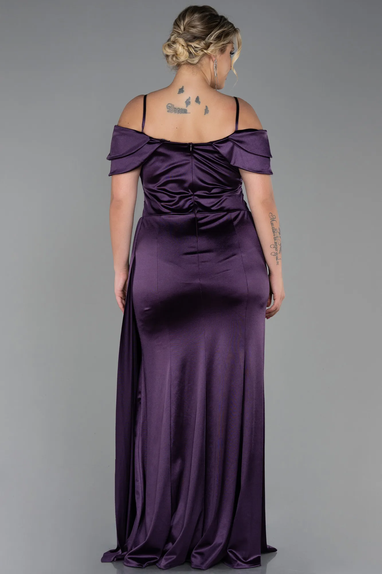 Purple-Long Satin Plus Size Evening Dress ABU2855