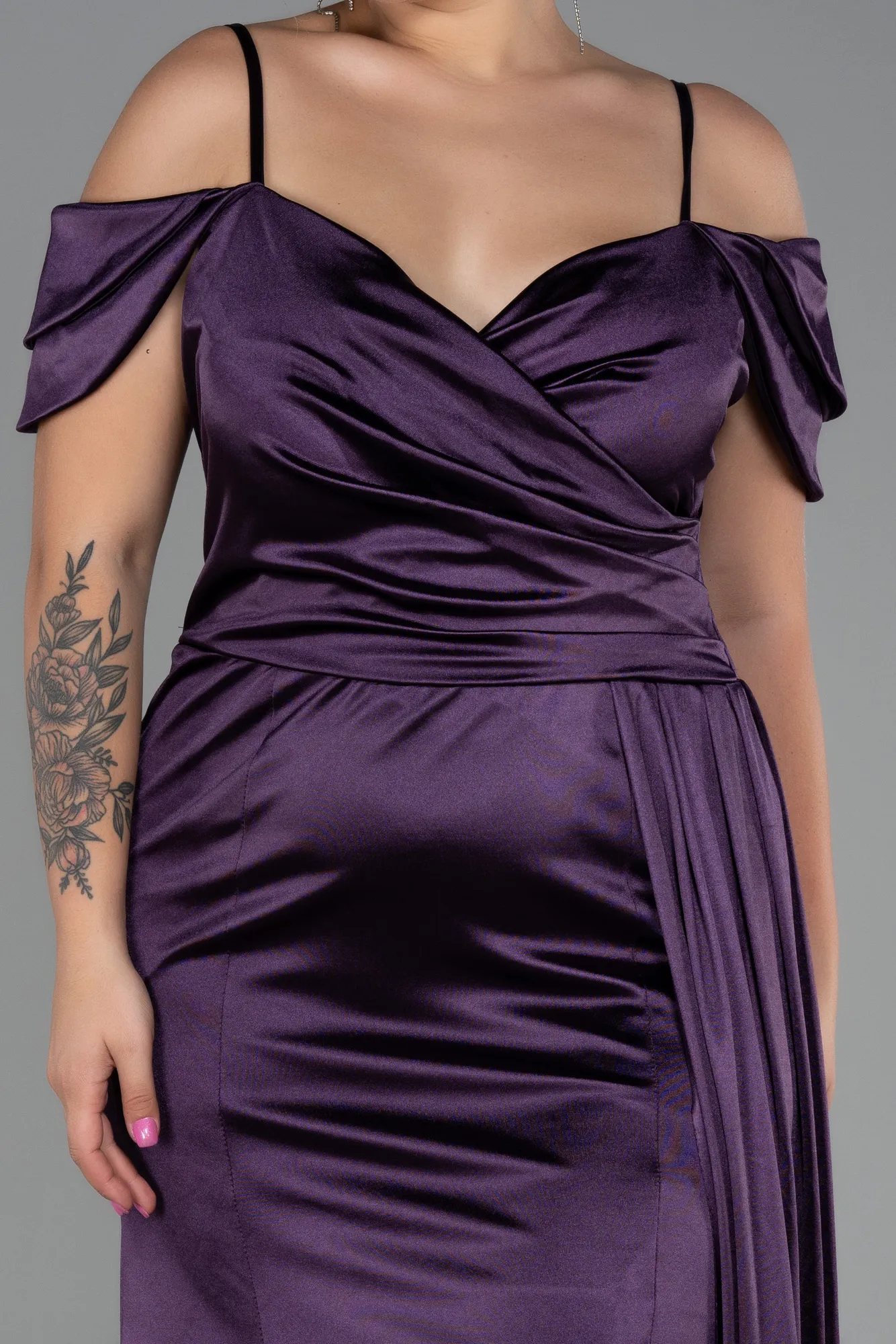 Purple-Long Satin Plus Size Evening Dress ABU2855