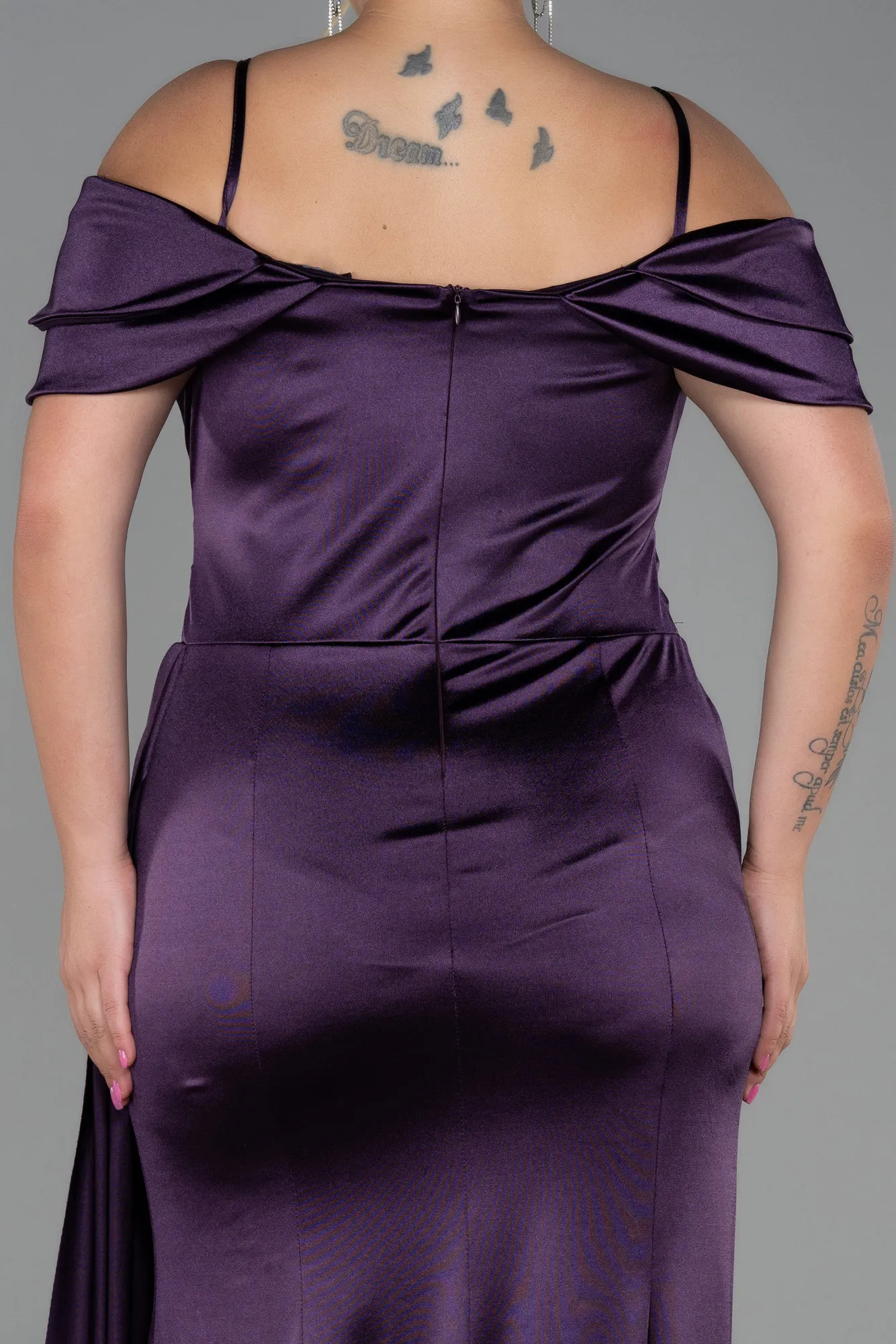 Purple-Long Satin Plus Size Evening Dress ABU2855