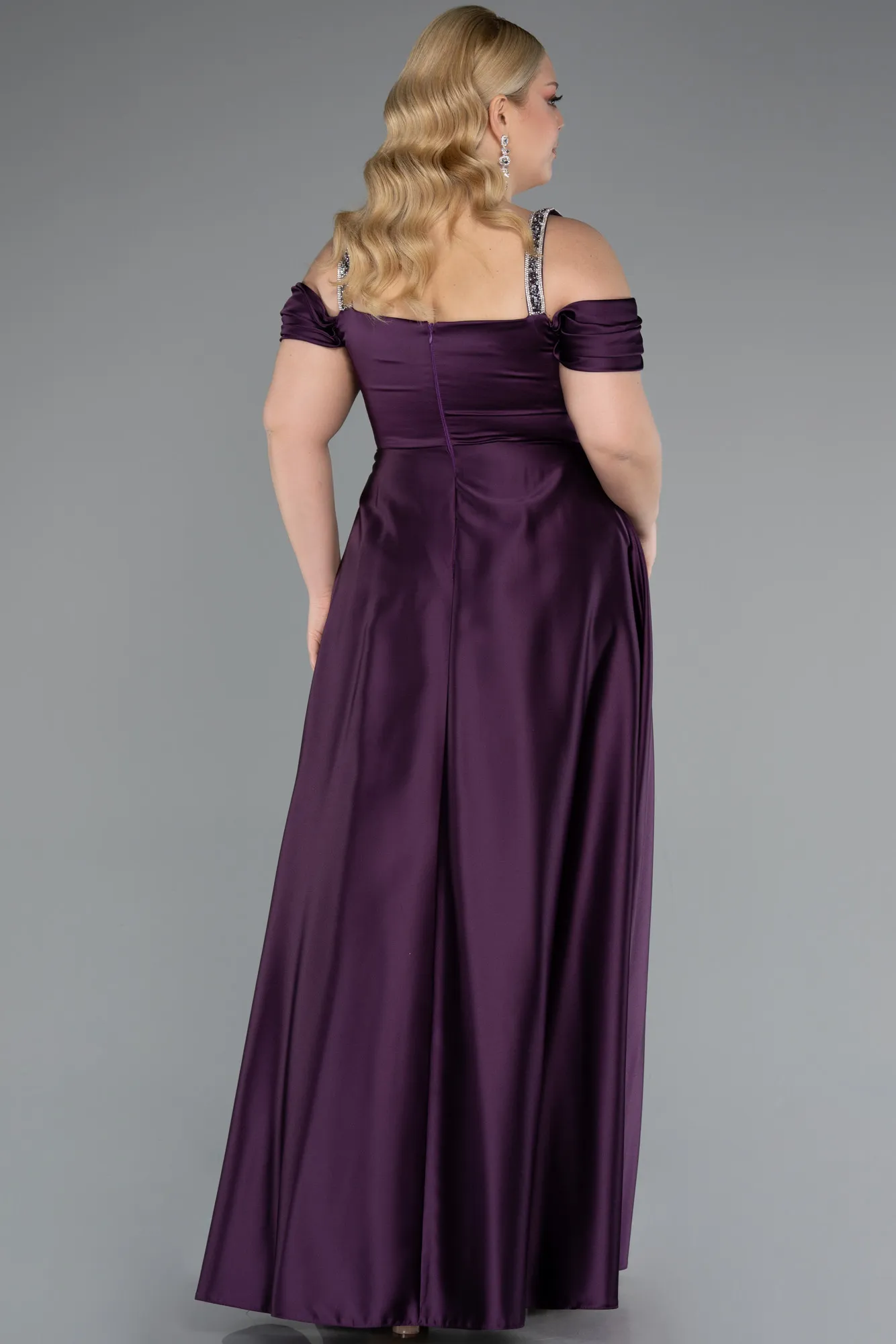 Purple-Long Satin Plus Size Evening Dress ABU3277