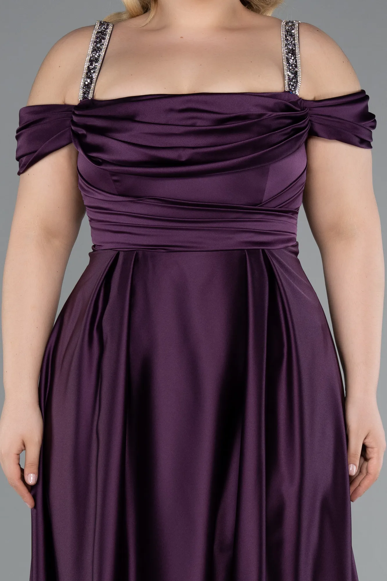 Purple-Long Satin Plus Size Evening Dress ABU3277