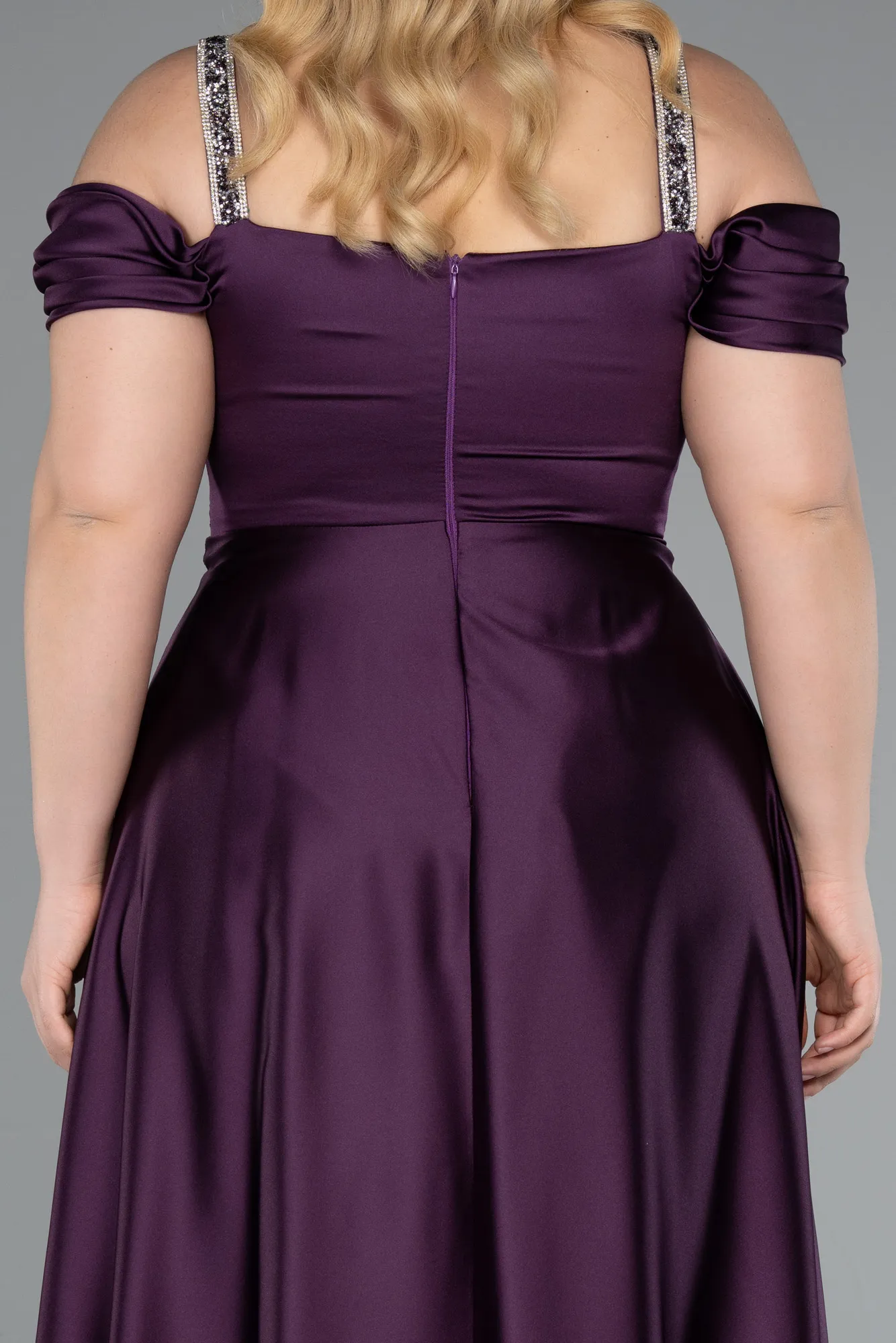Purple-Long Satin Plus Size Evening Dress ABU3277