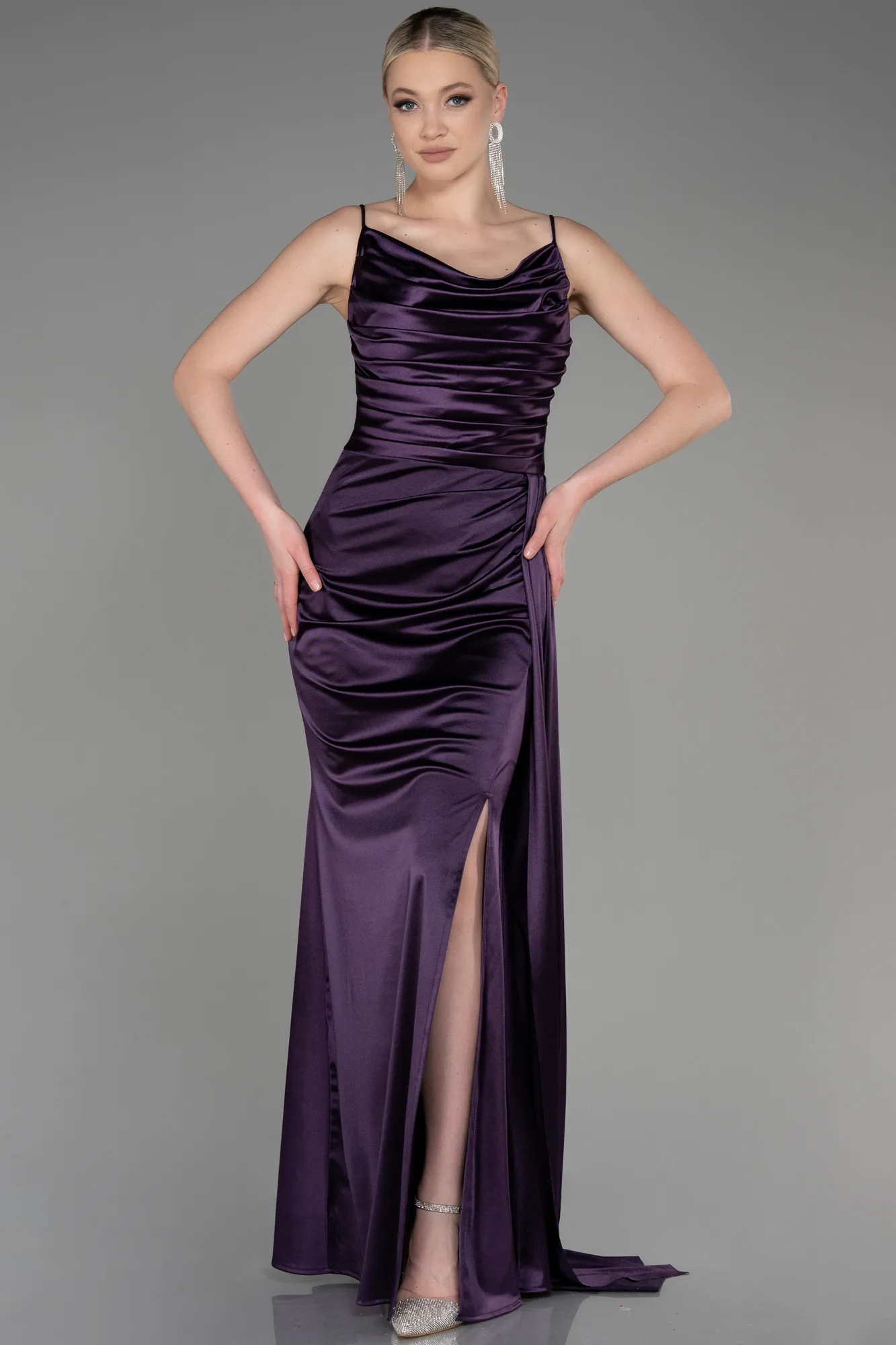 Purple-Long Satin Prom Gown ABU2539