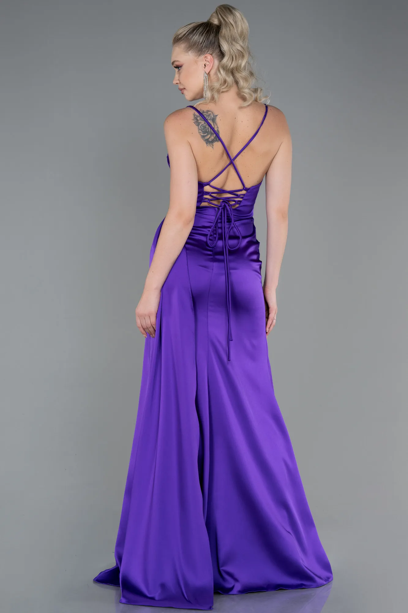 Purple-Long Satin Prom Gown ABU3267