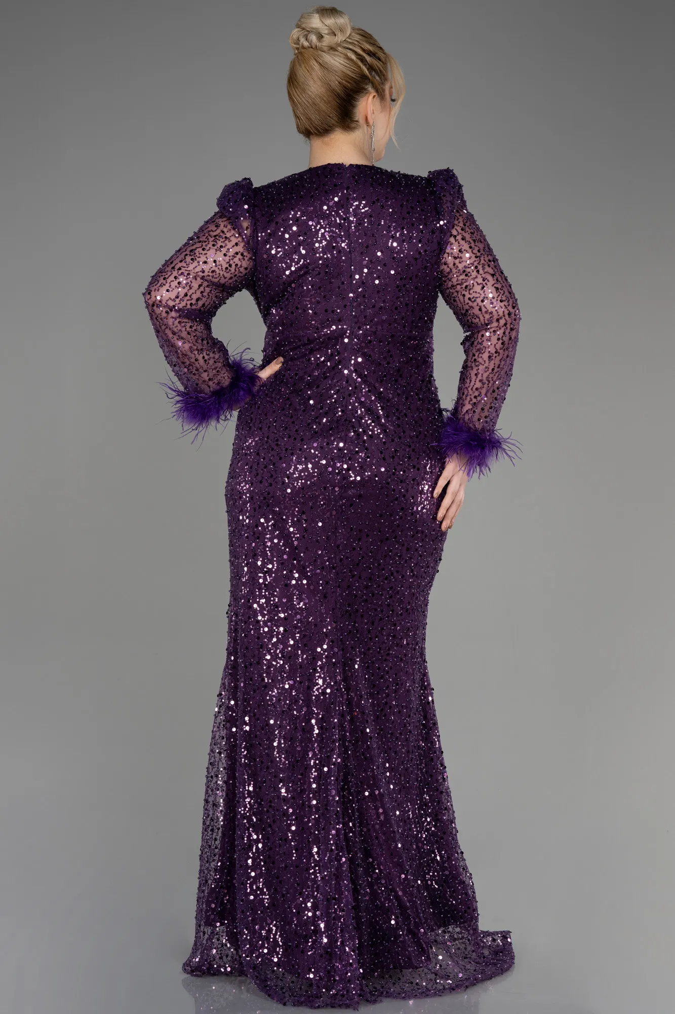 Purple-Long Scaly Plus Size Engagement Dress ABU3790