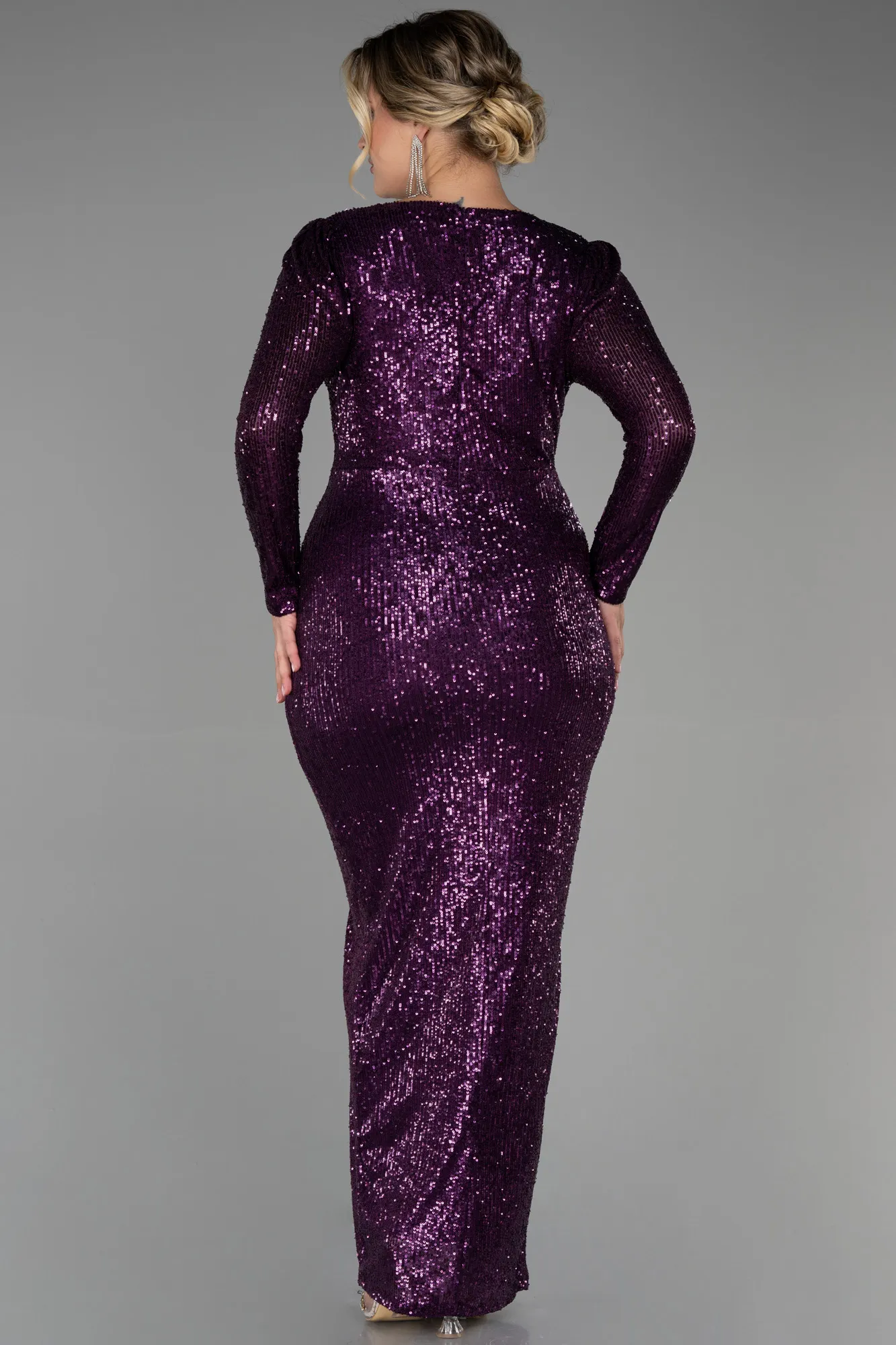 Purple-Long Scaly Plus Size Evening Dress ABU3340