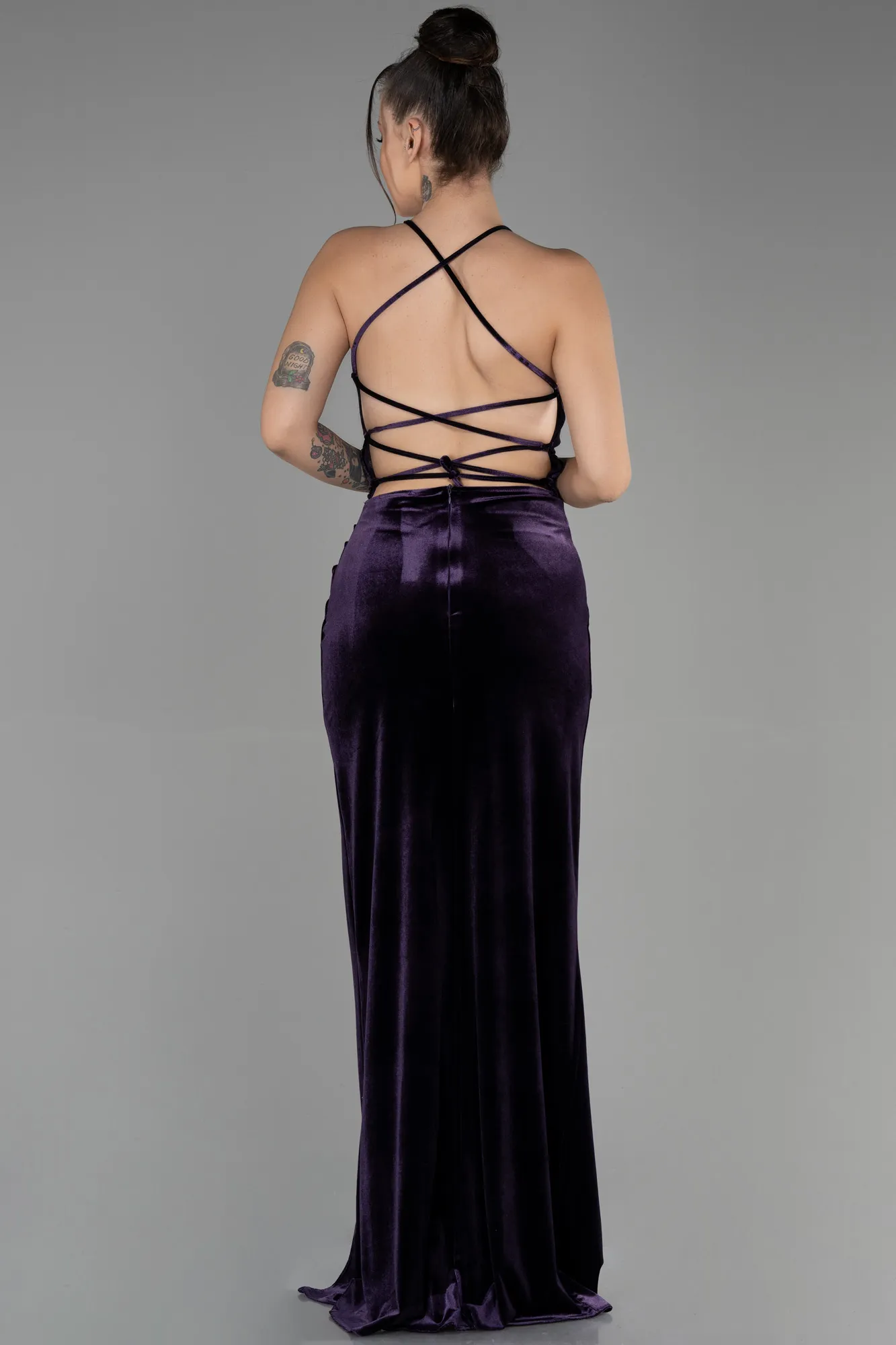 Purple-Long Velvet Evening Dress ABU3366