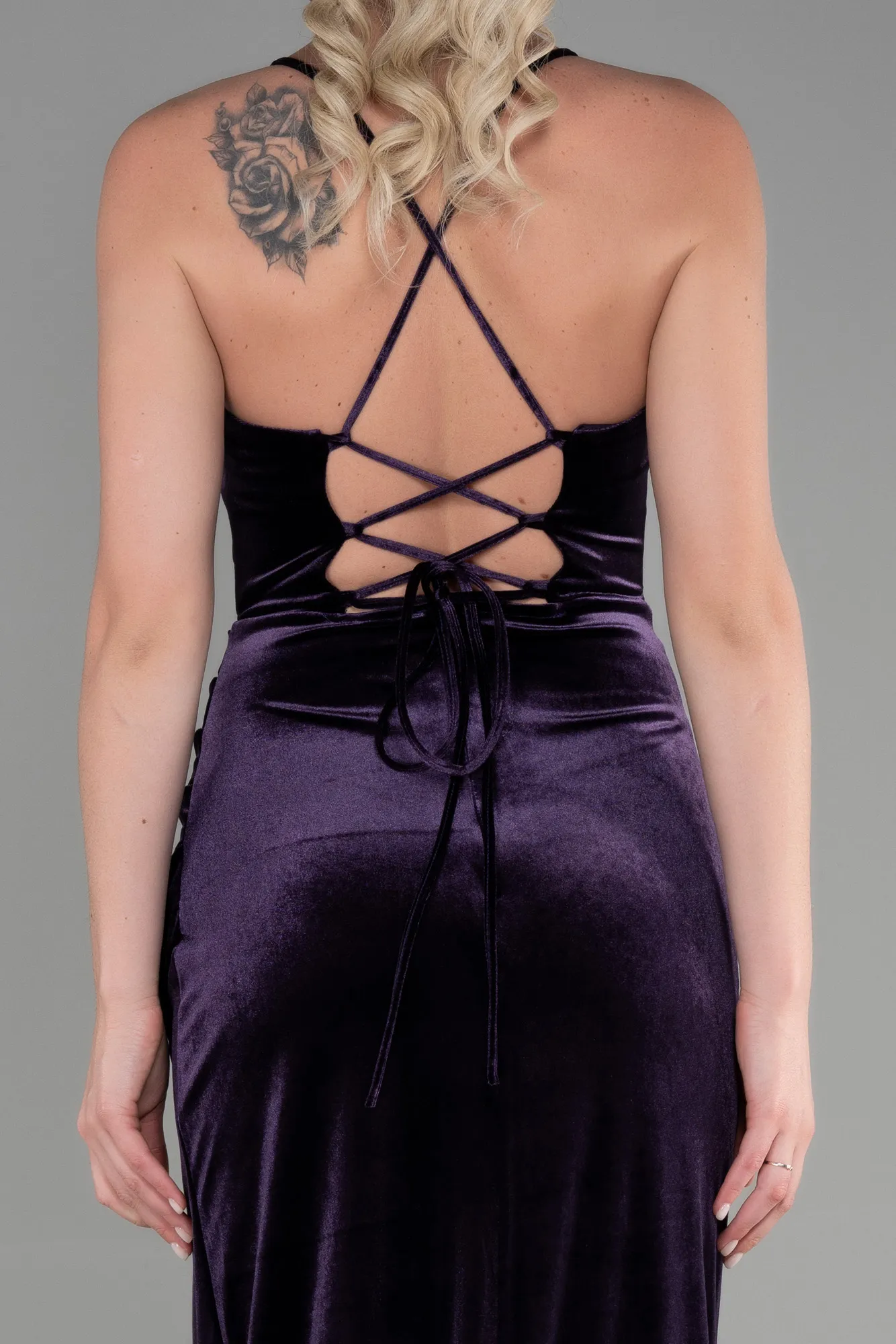 Purple-Long Velvet Evening Dress ABU3395
