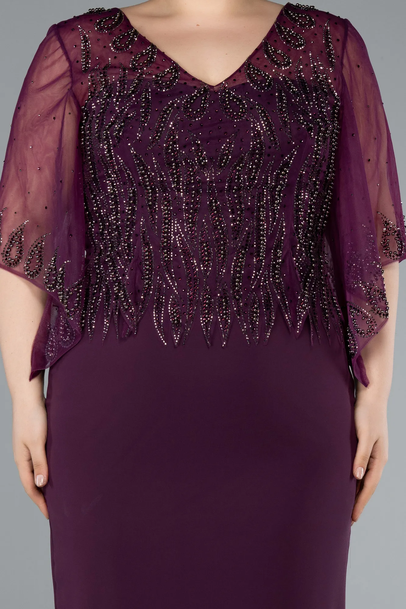 Purple-Midi Chiffon Plus Size Evening Dress ABK2333