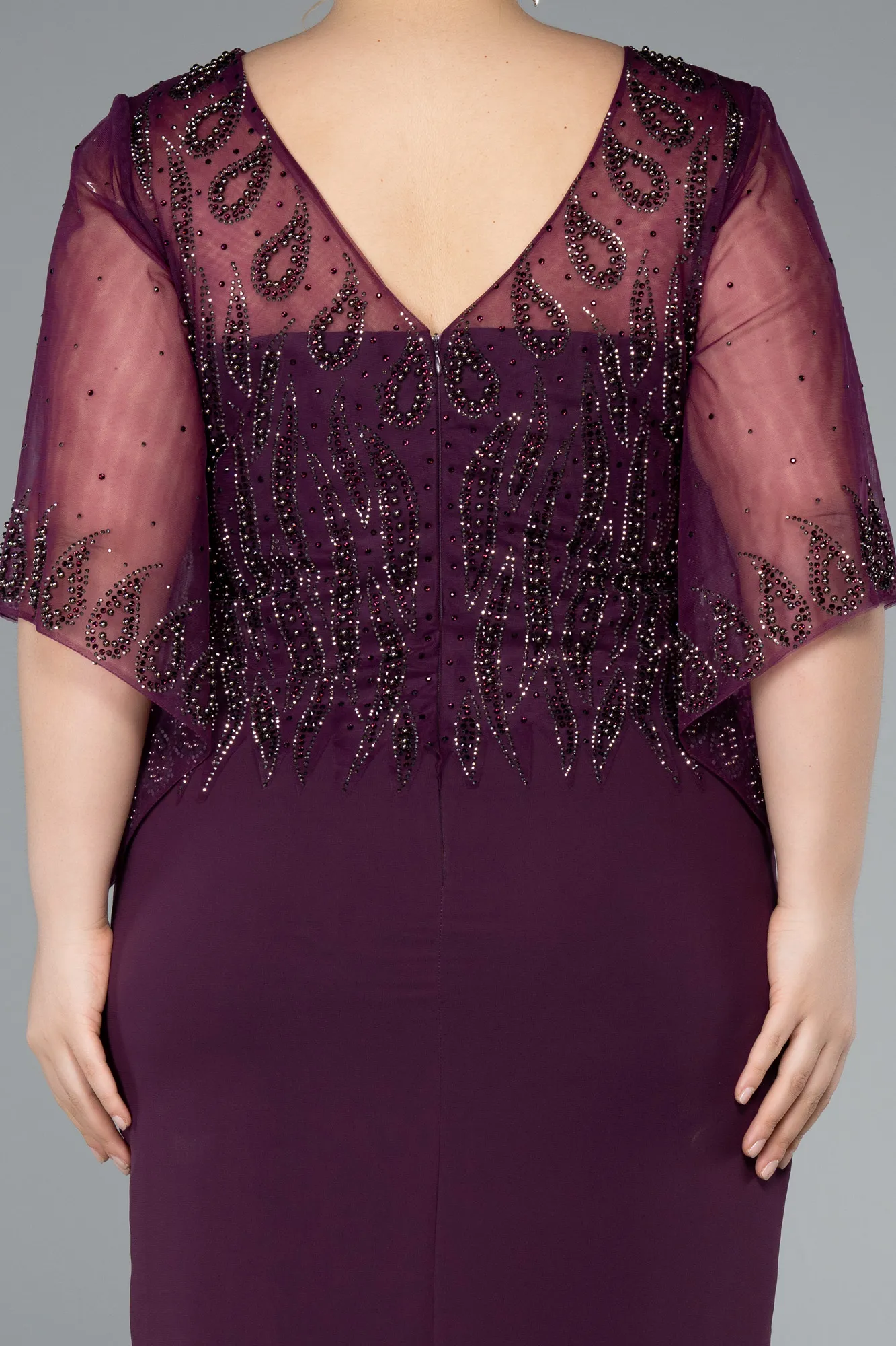 Purple-Midi Chiffon Plus Size Evening Dress ABK2333