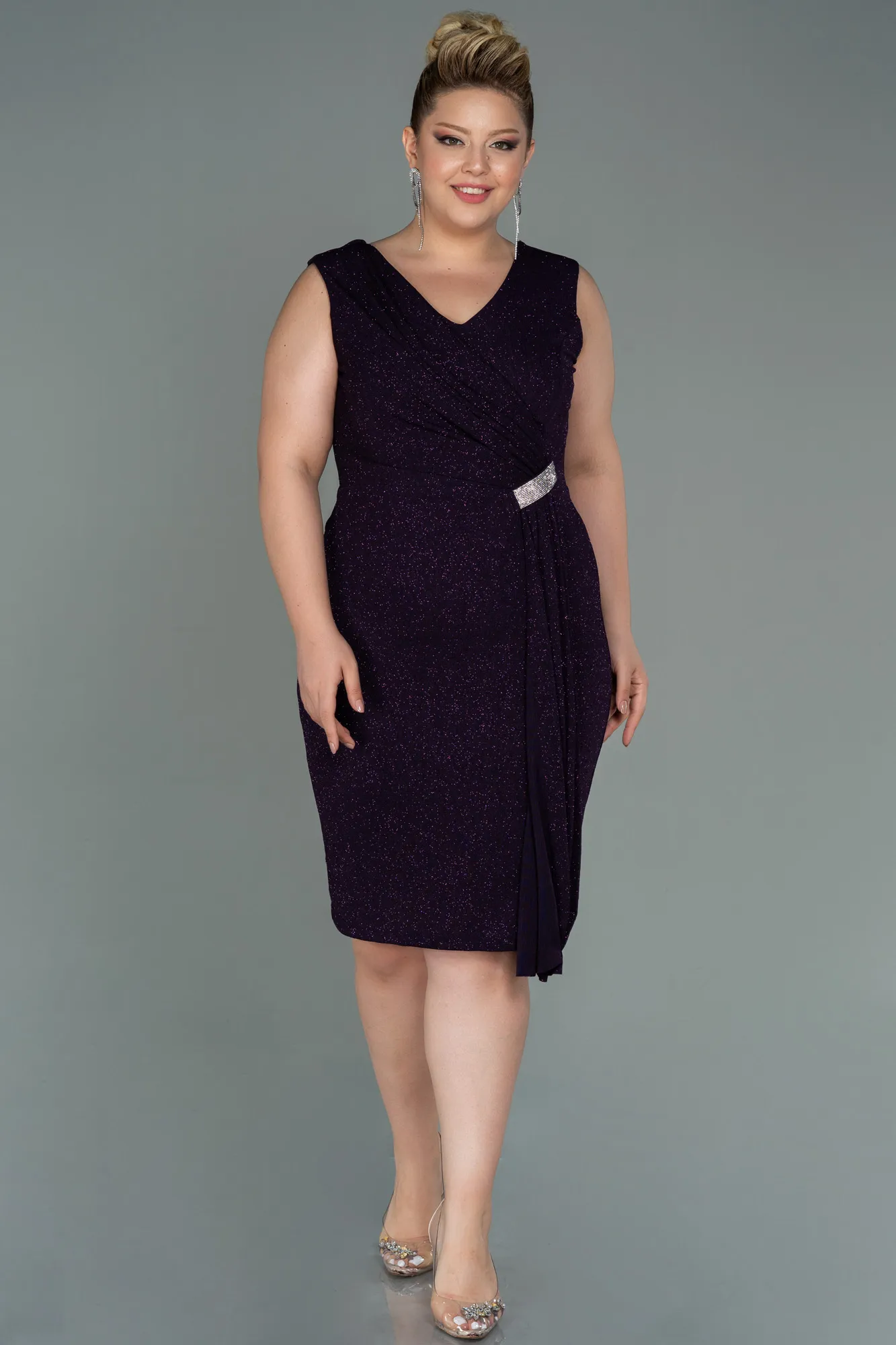 Purple-Midi Oversized Evening Dress ABK1752