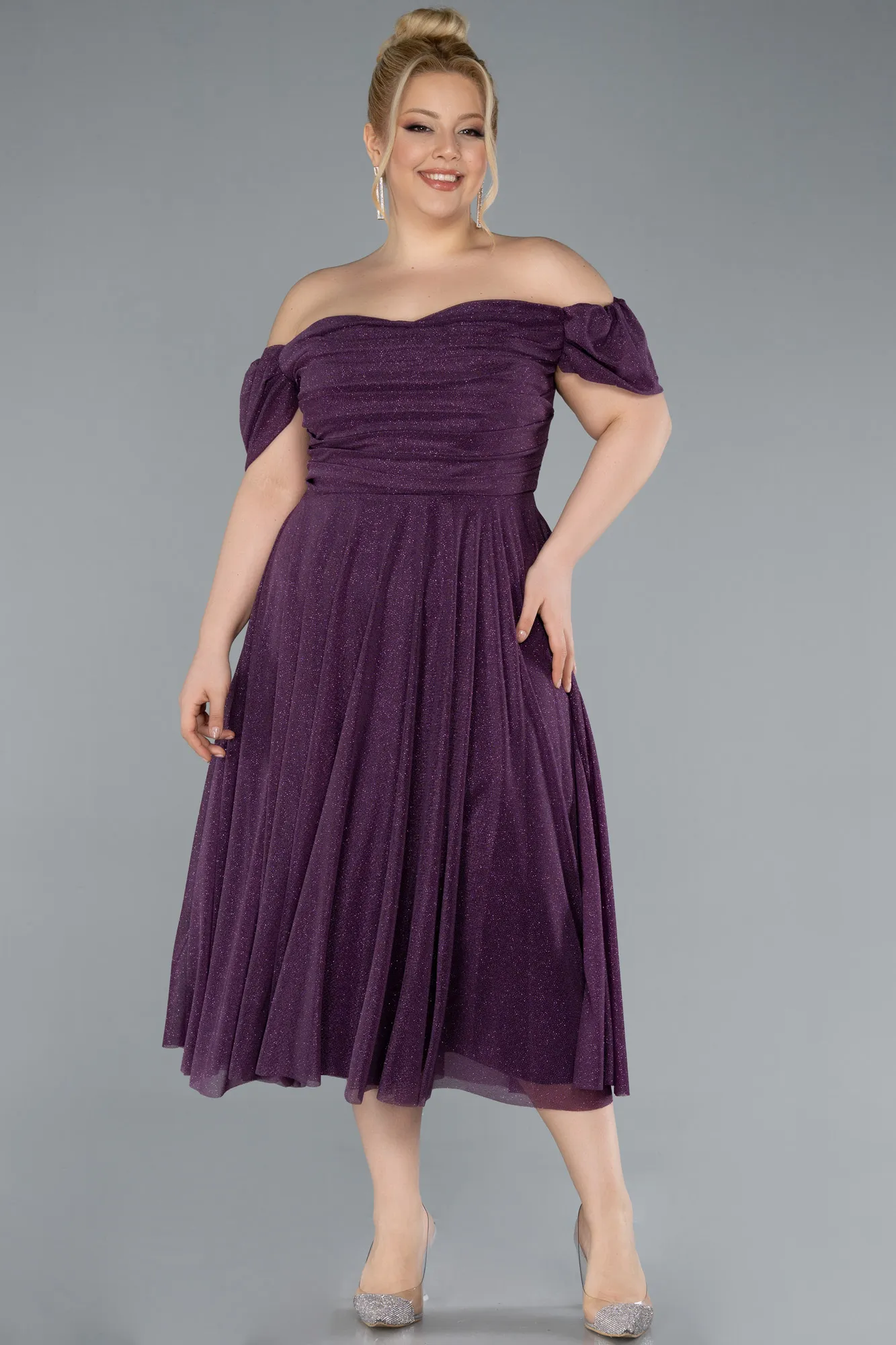 Purple-Midi Plus Size Cocktail Dress ABK2259
