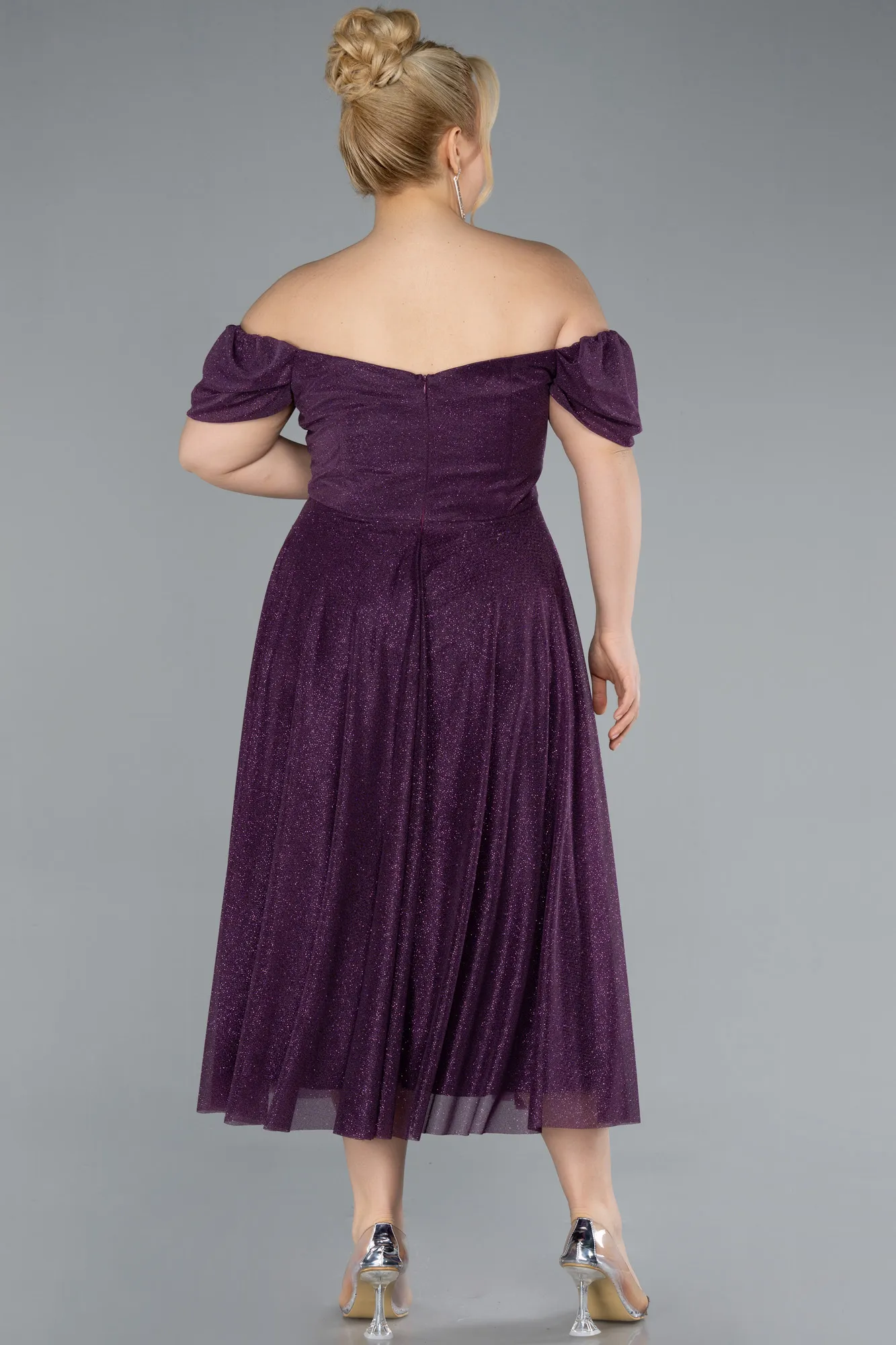 Purple-Midi Plus Size Cocktail Dress ABK2259
