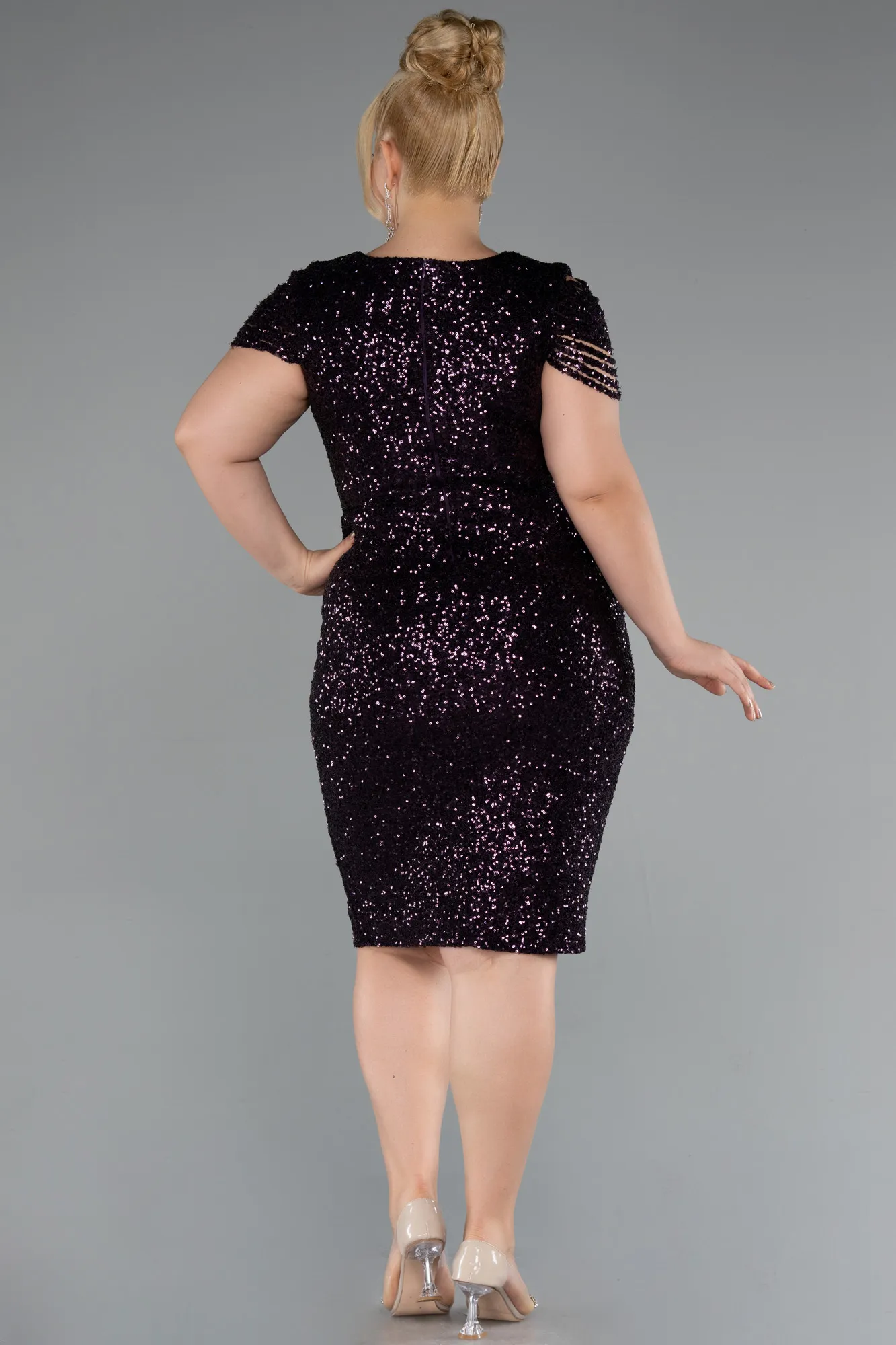Purple-Midi Plus Size Cocktail Dress ABK2419