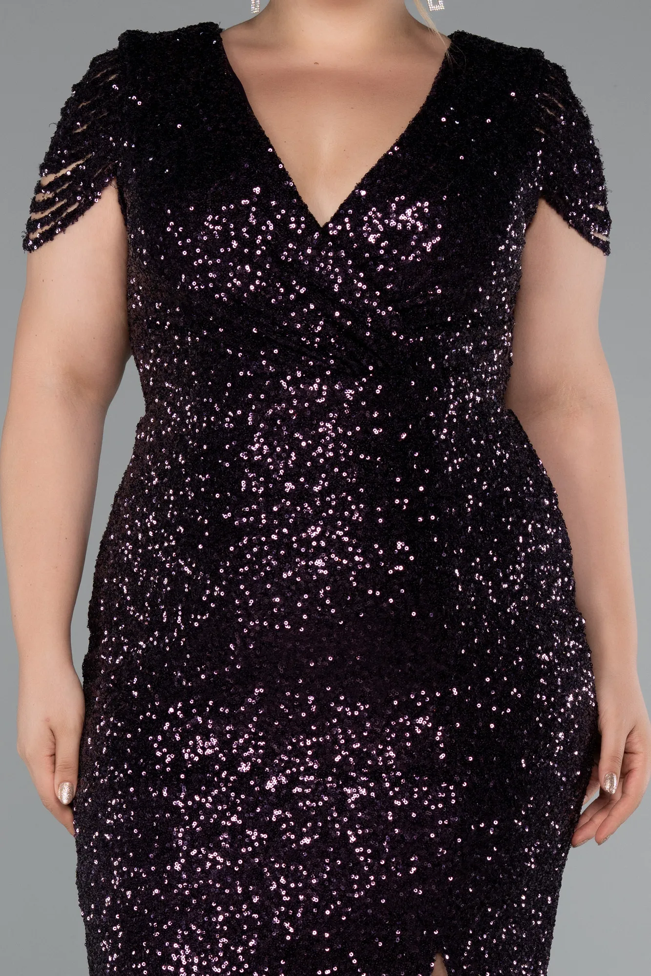 Purple-Midi Plus Size Cocktail Dress ABK2419