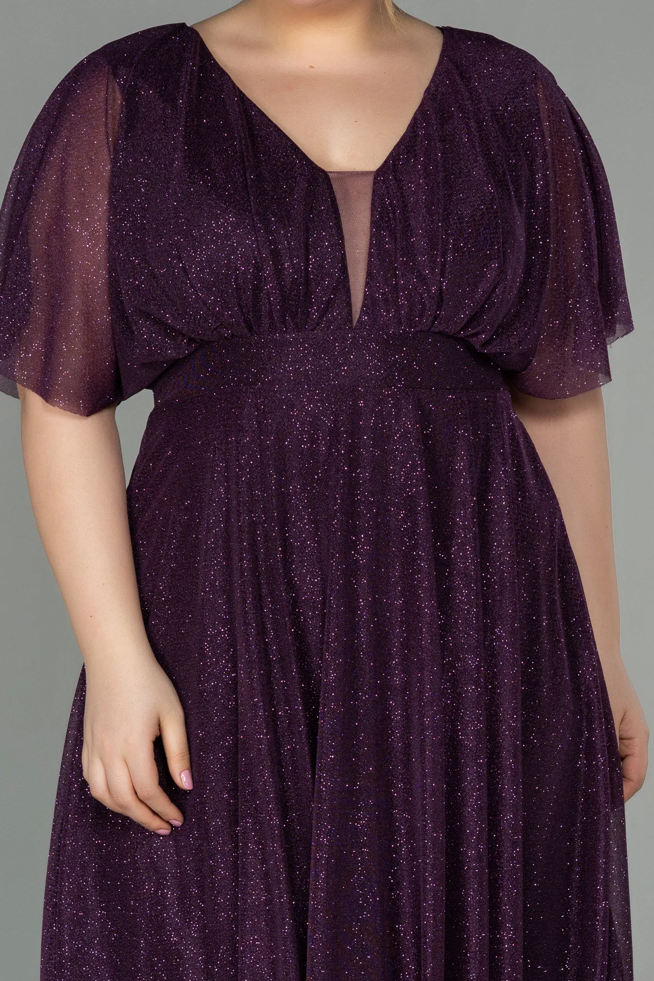 Purple-Midi Plus Size Evening Dress ABK1253