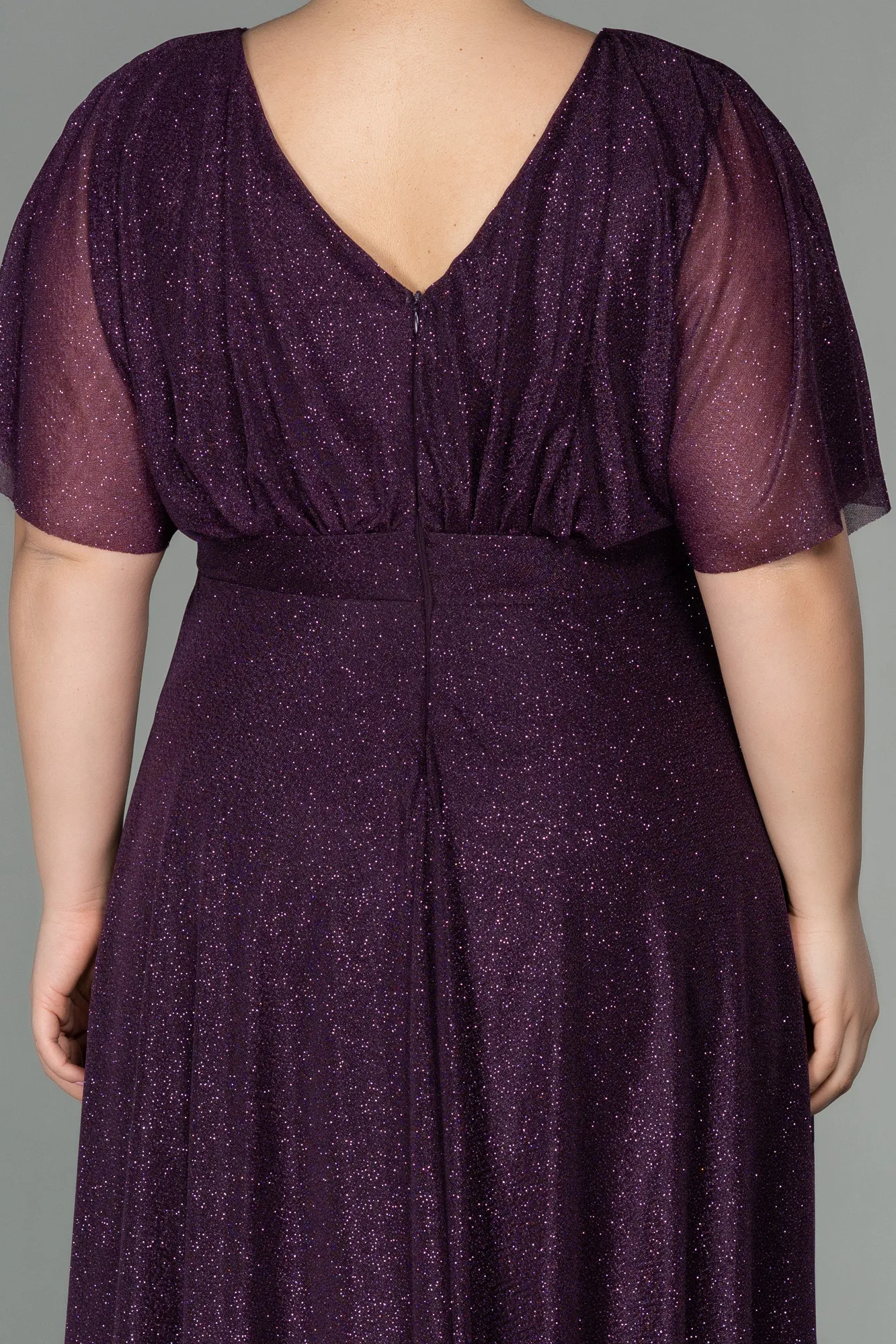 Purple-Midi Plus Size Evening Dress ABK1253