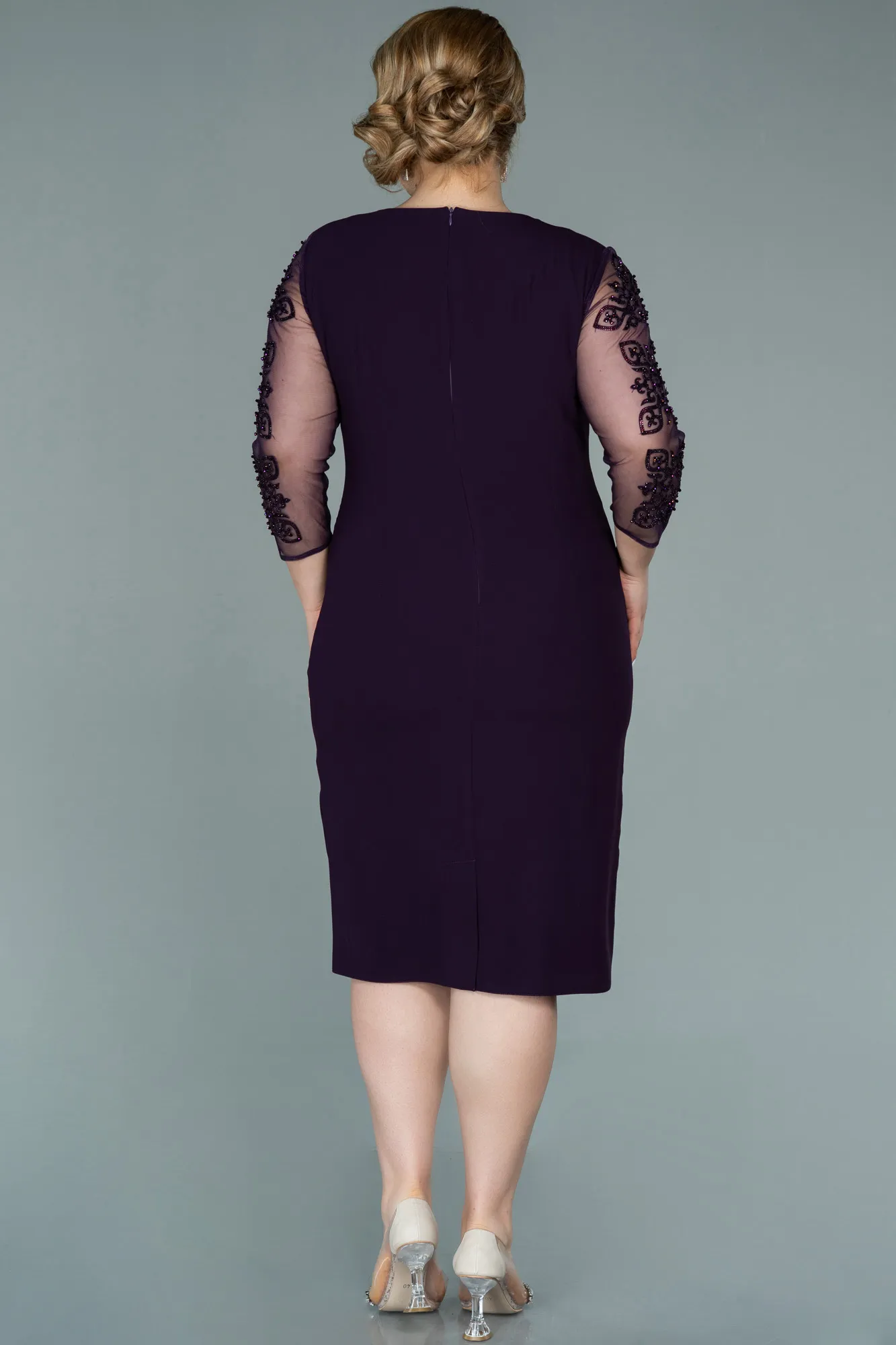 Purple-Midi Plus Size Evening Dress ABK1332
