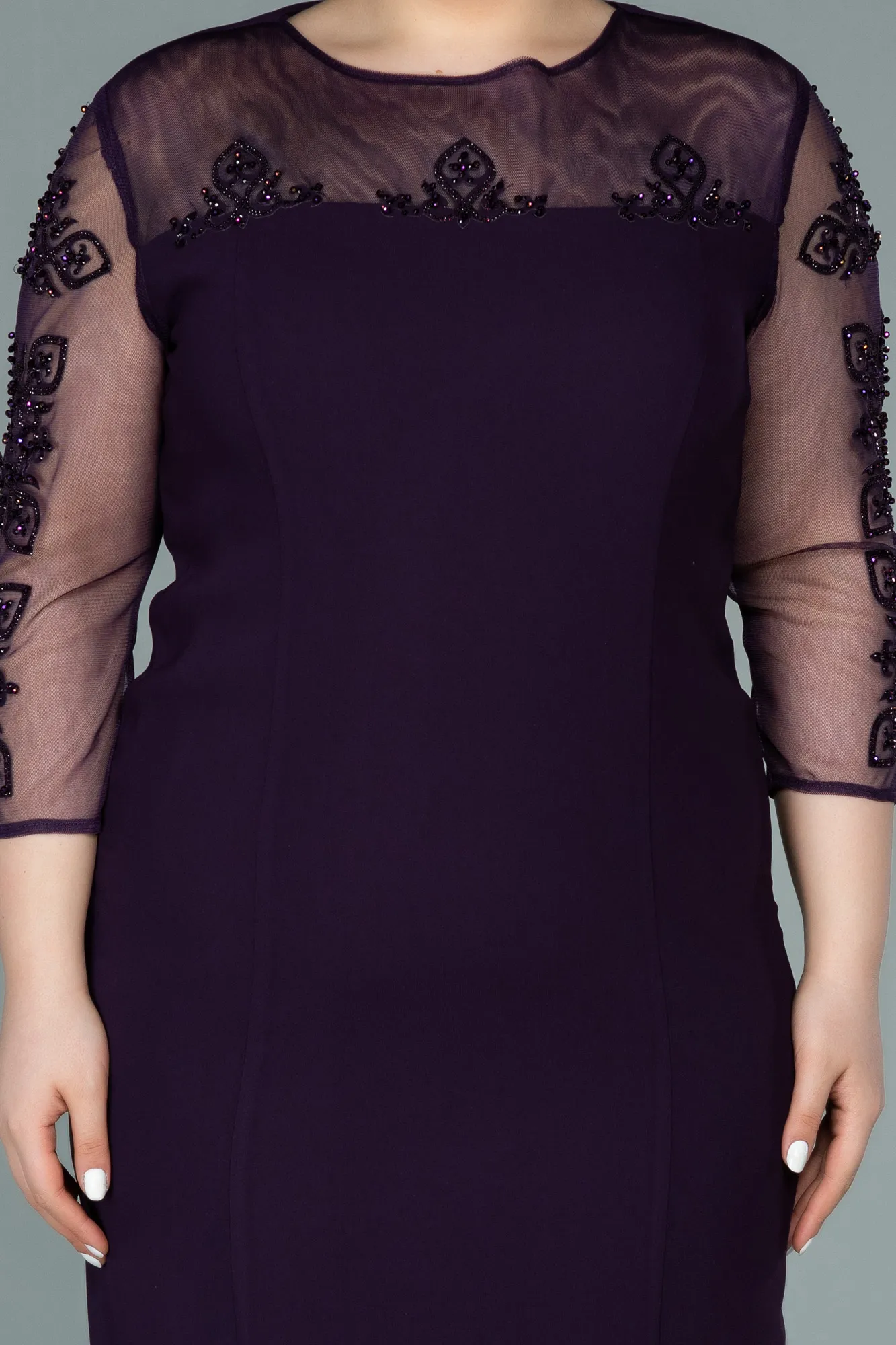 Purple-Midi Plus Size Evening Dress ABK1332