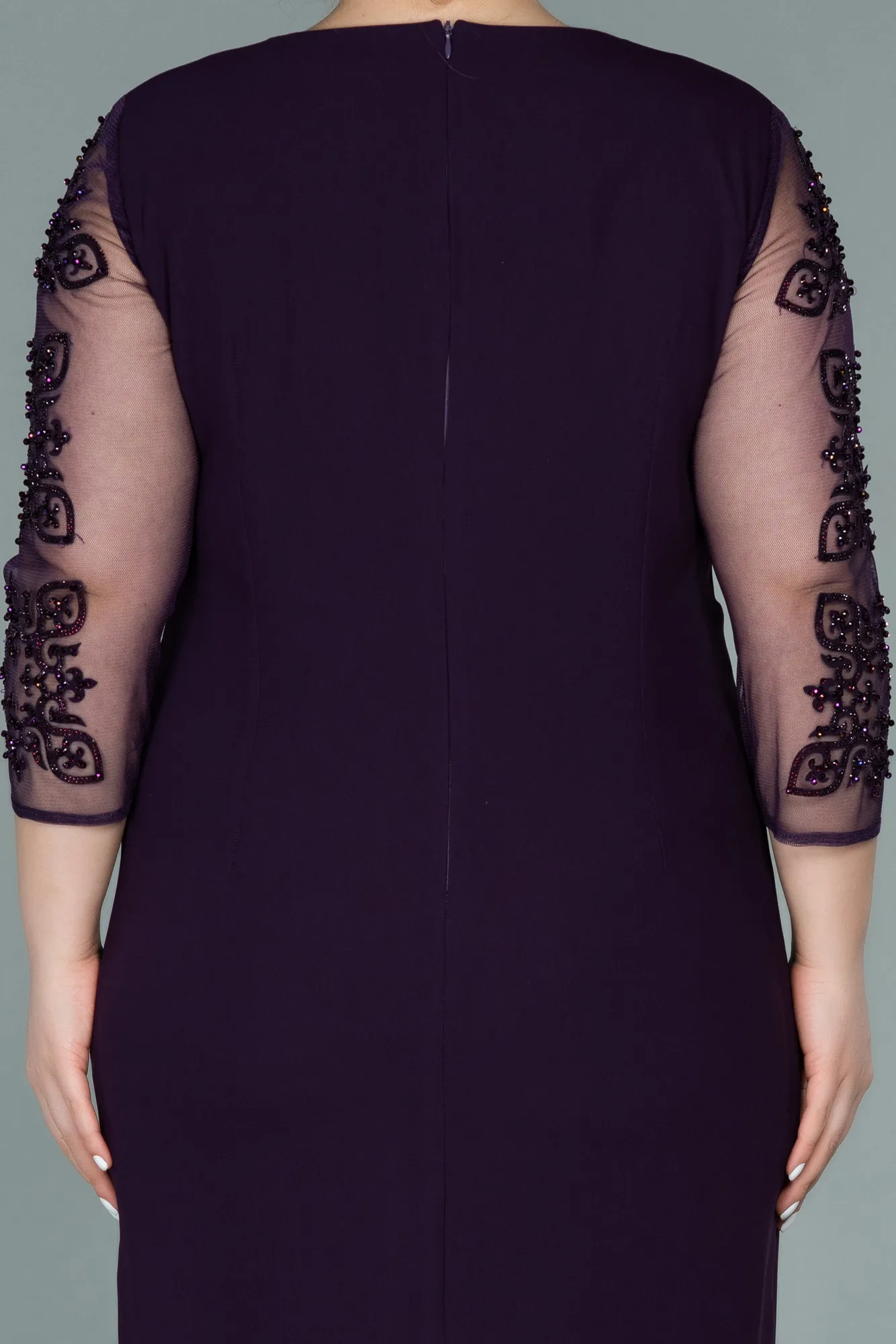 Purple-Midi Plus Size Evening Dress ABK1332