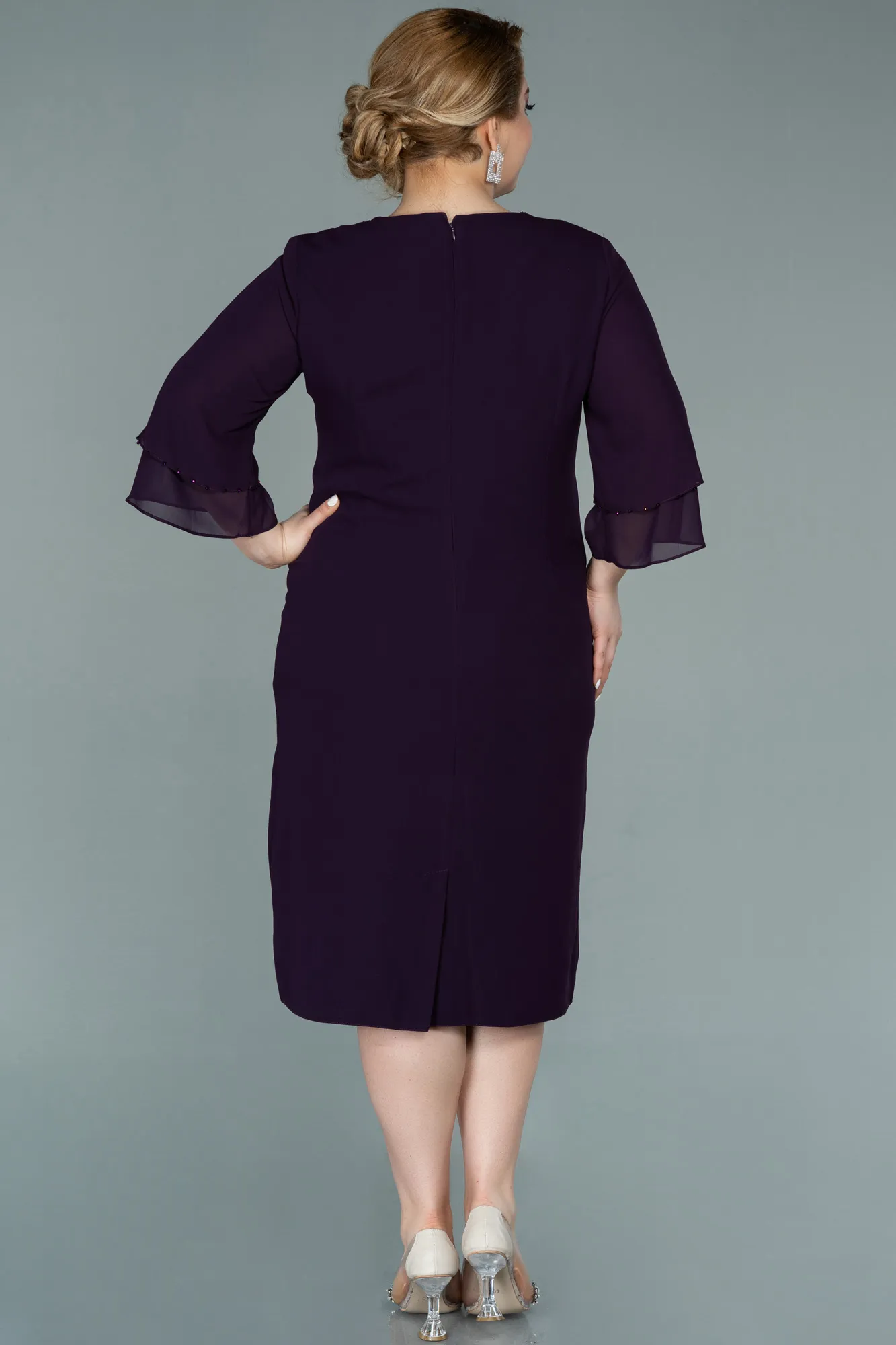 Purple-Midi Plus Size Evening Dress ABK1334