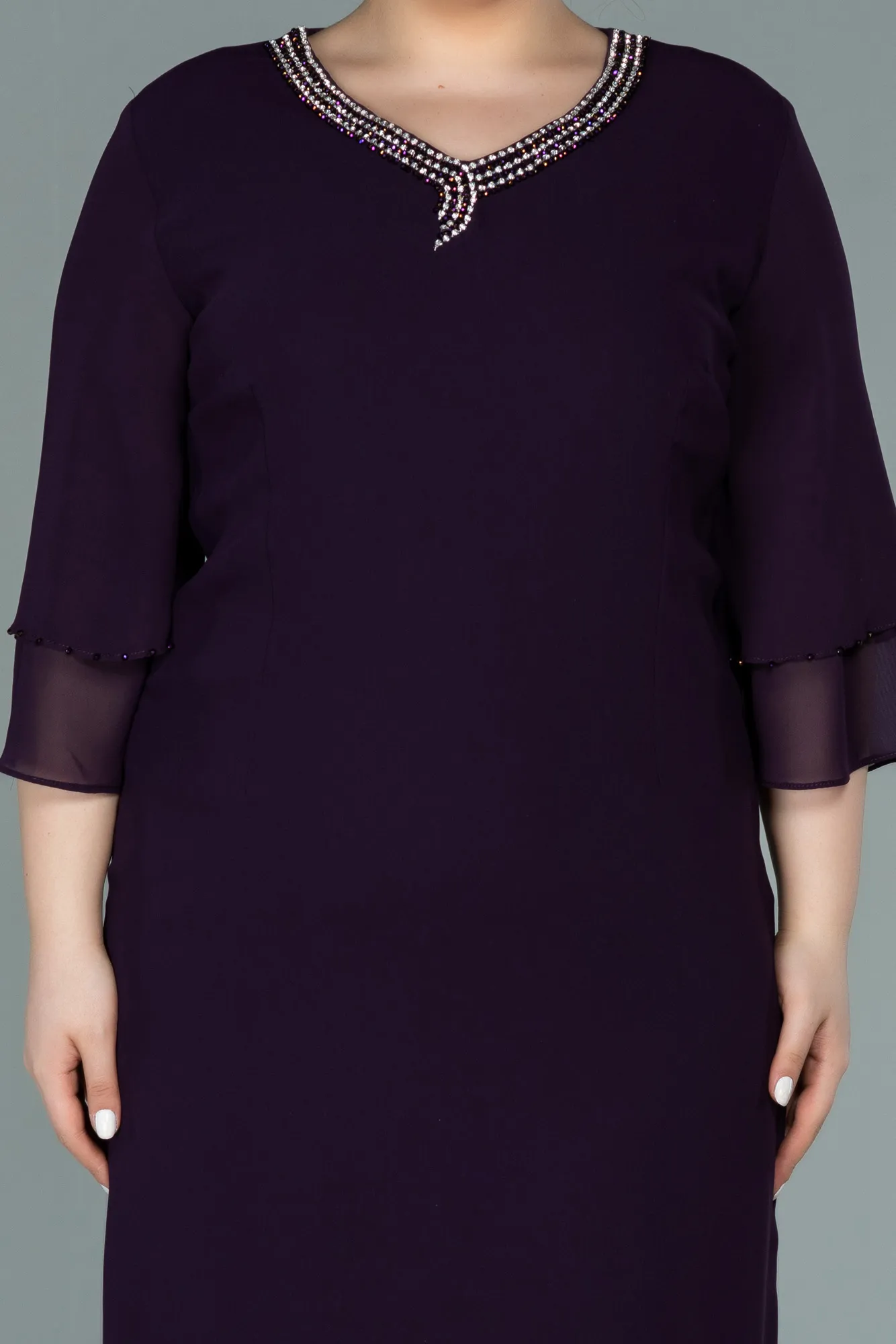 Purple-Midi Plus Size Evening Dress ABK1334