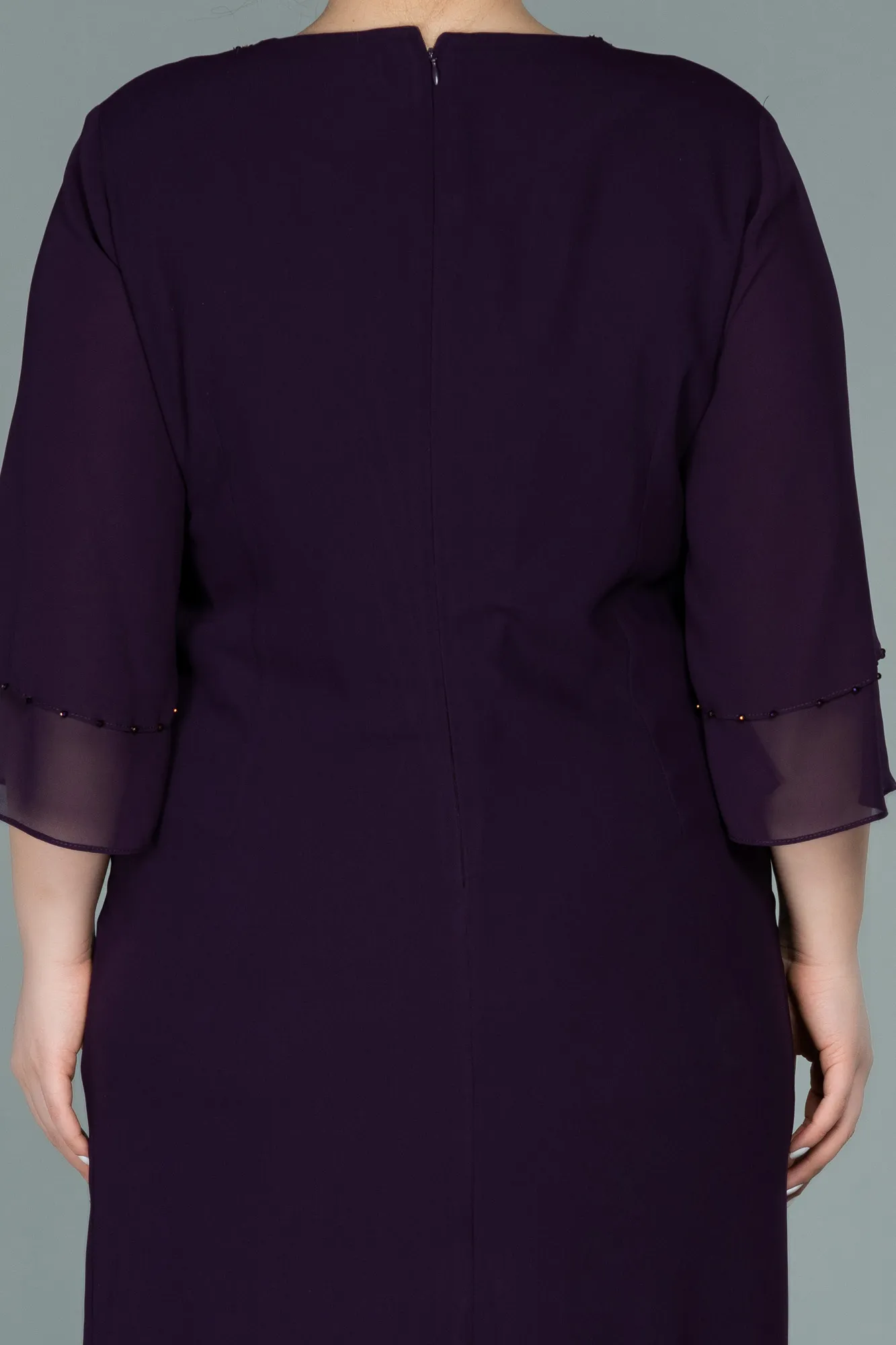 Purple-Midi Plus Size Evening Dress ABK1334