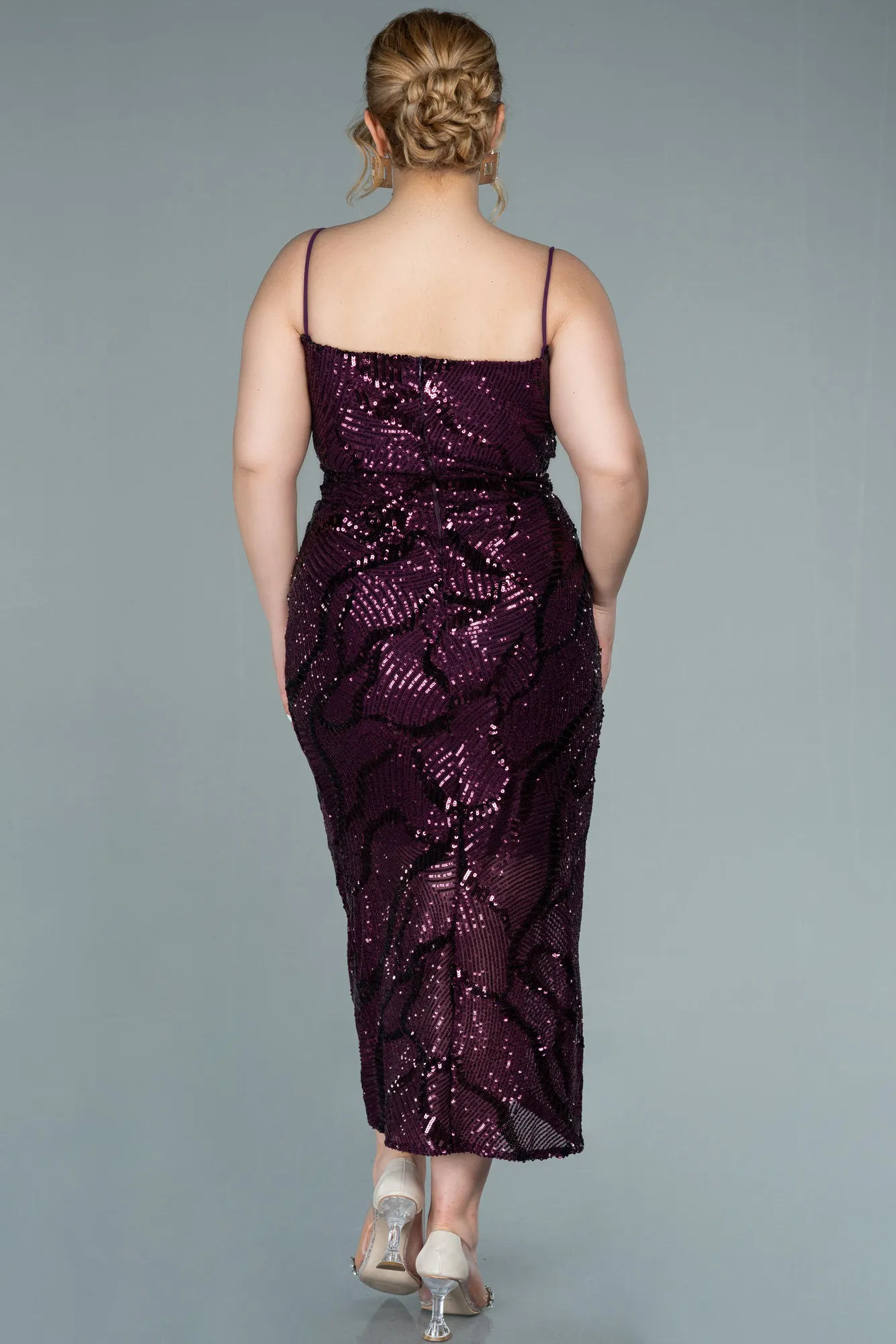 Purple-Midi Plus Size Evening Dress ABK1349