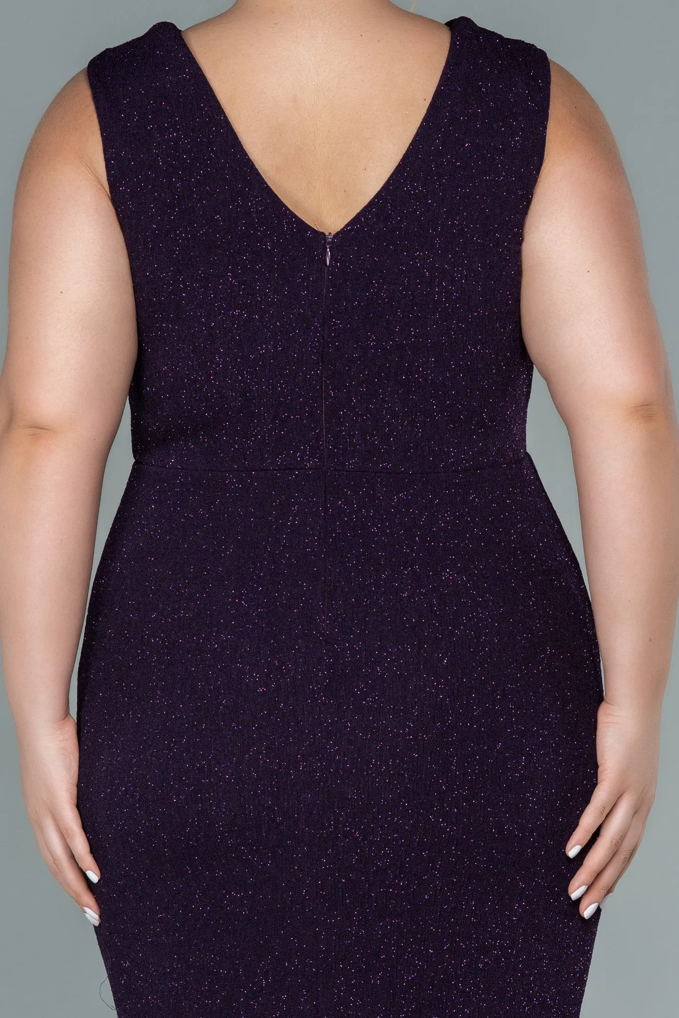 Purple-Midi Plus Size Evening Dress ABK1492