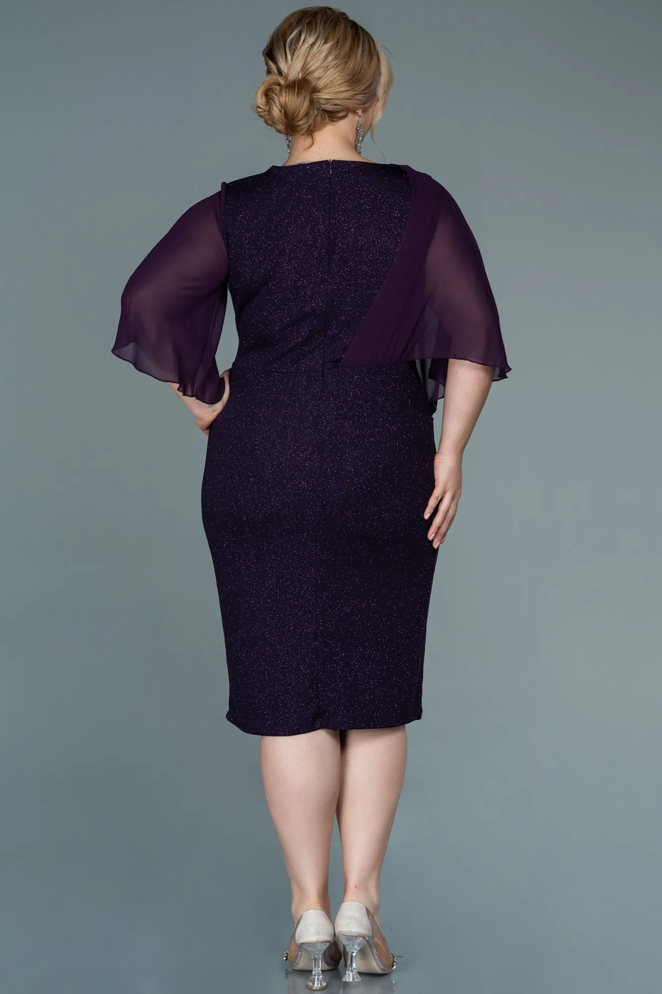 Purple-Midi Plus Size Evening Dress ABK1567