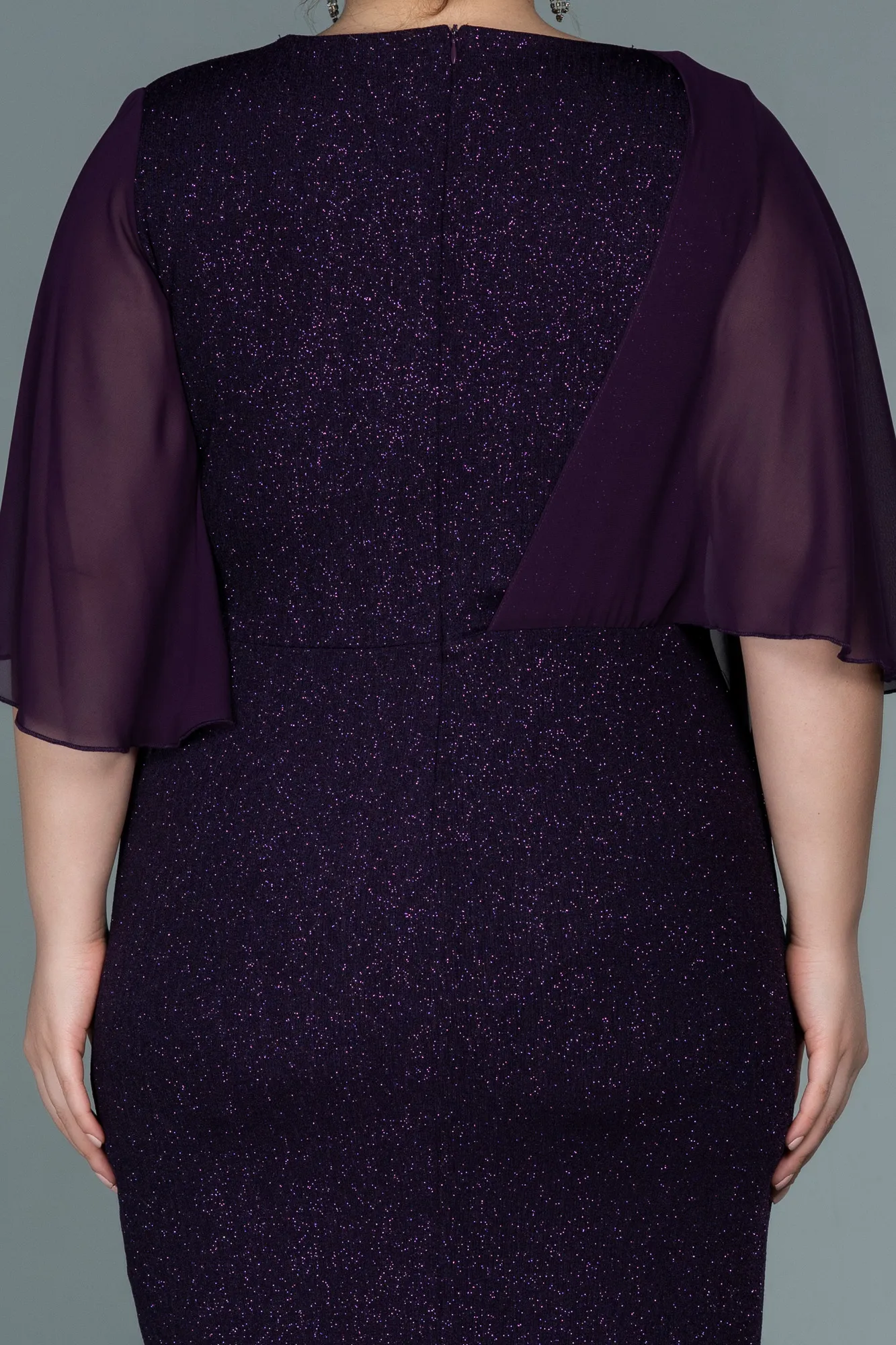 Purple-Midi Plus Size Evening Dress ABK1567