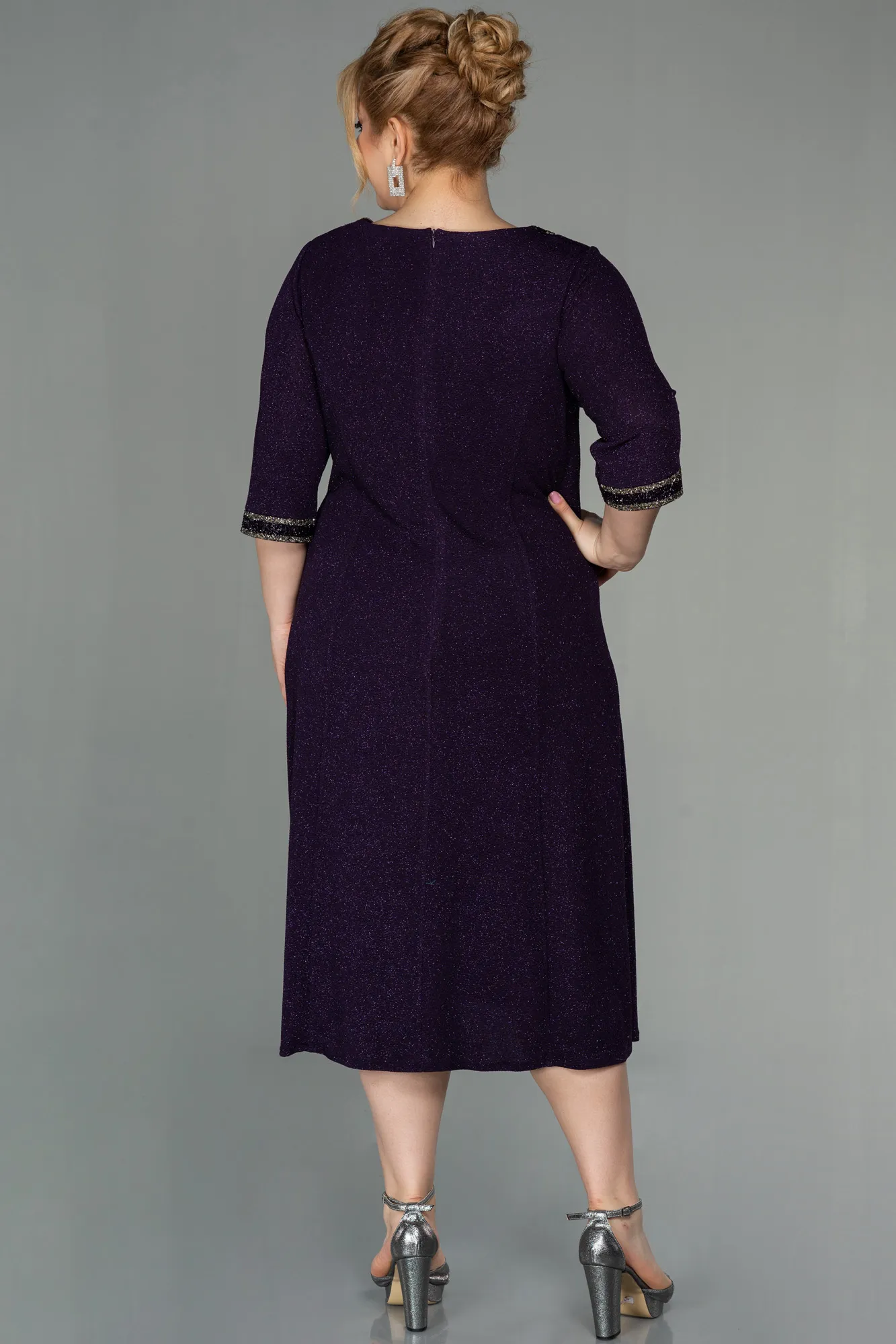 Purple-Midi Plus Size Evening Dress ABK1595