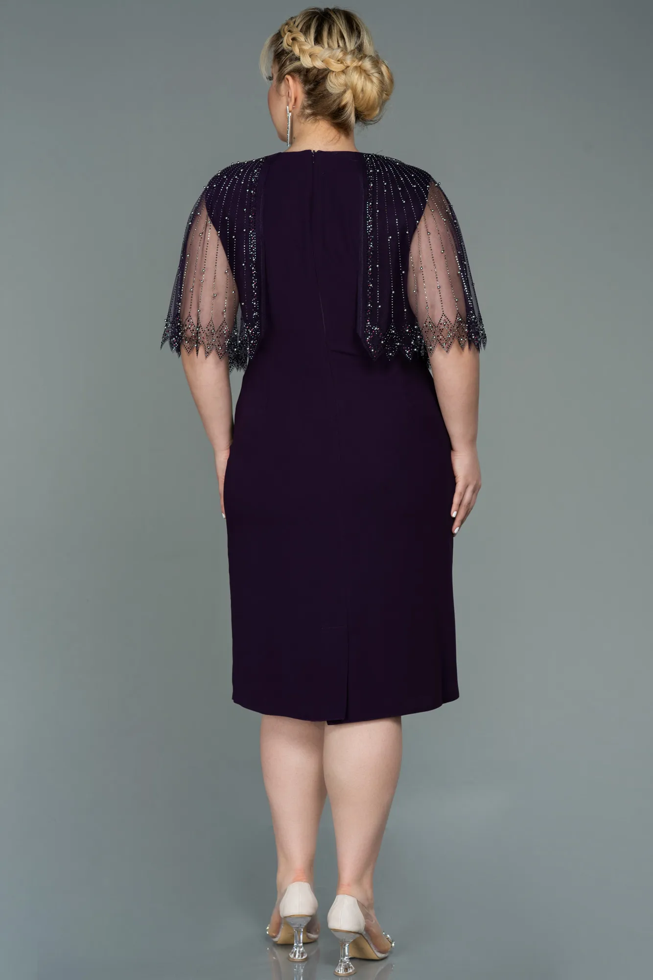 Purple-Midi Plus Size Evening Dress ABK1662
