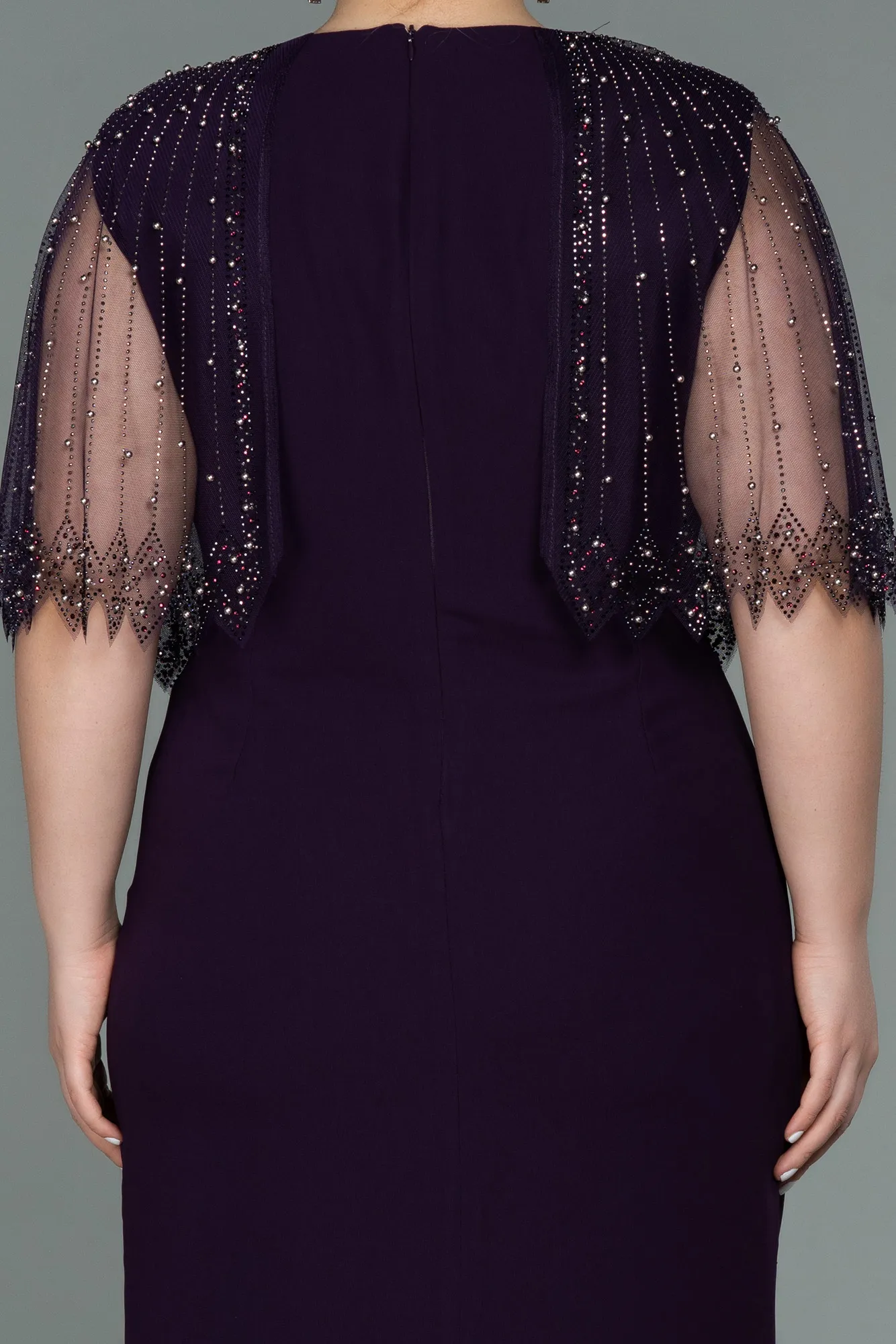 Purple-Midi Plus Size Evening Dress ABK1662
