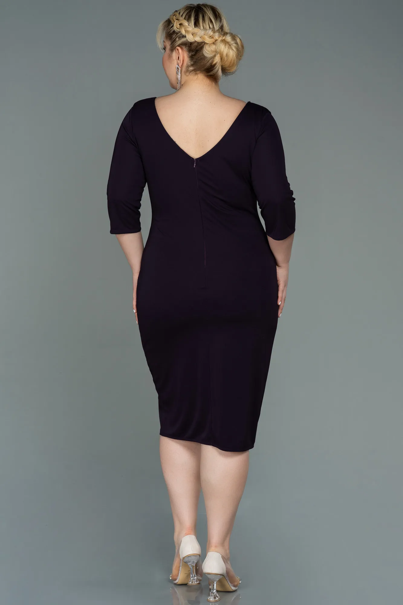 Purple-Midi Plus Size Evening Dress ABK1725