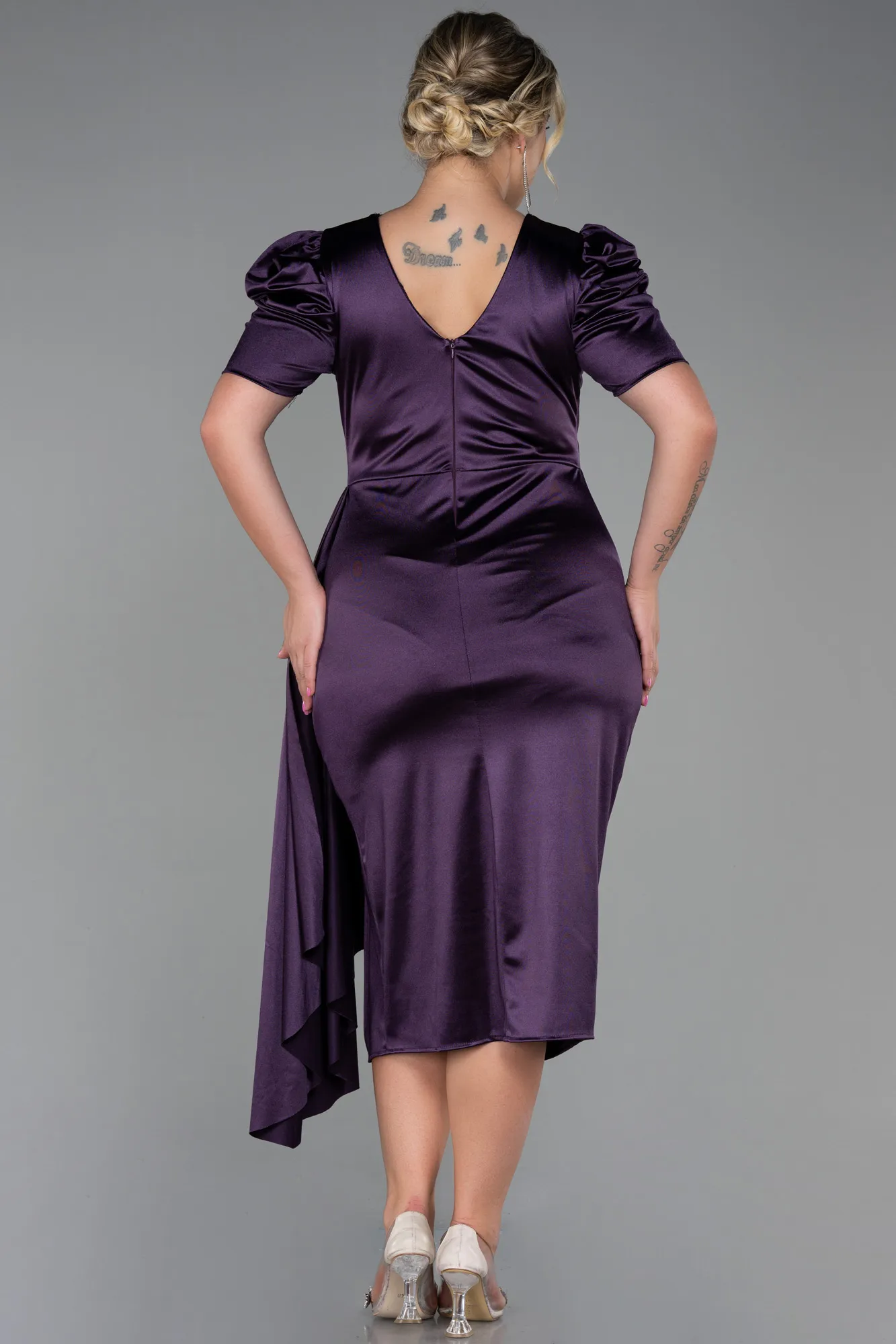 Purple-Midi Plus Size Evening Dress ABK1812