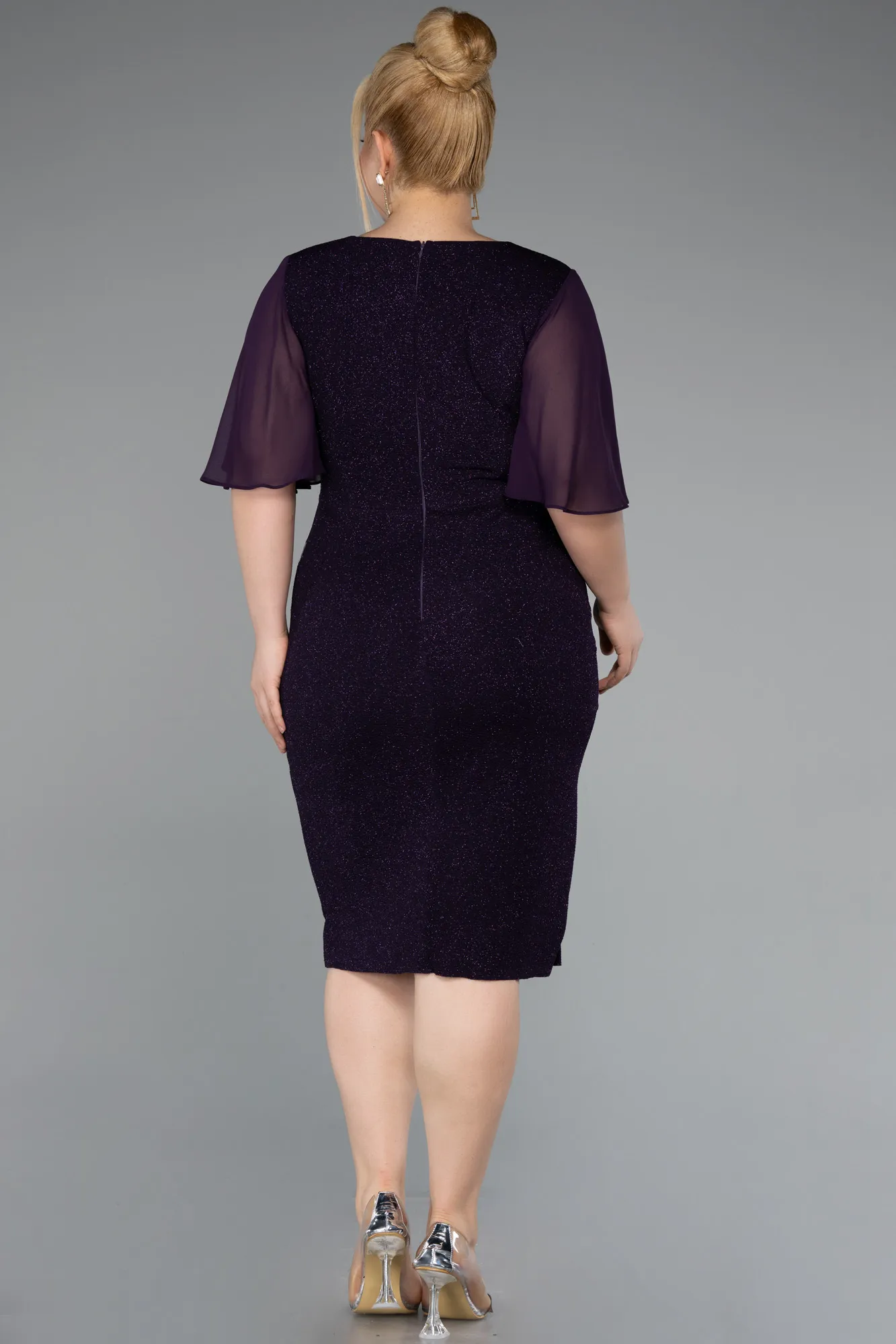 Purple-Midi Plus Size Evening Dress ABK1826