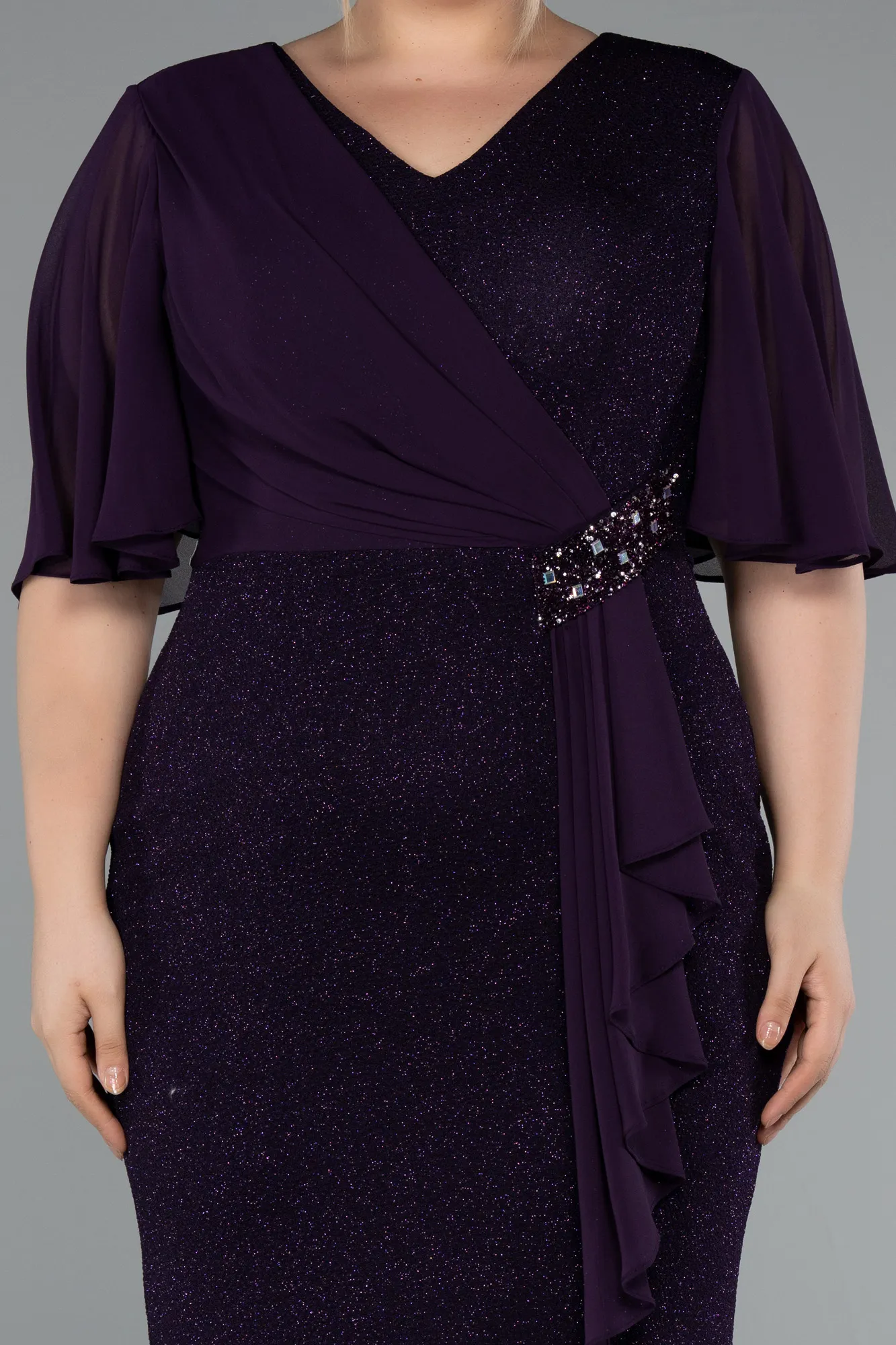 Purple-Midi Plus Size Evening Dress ABK1826